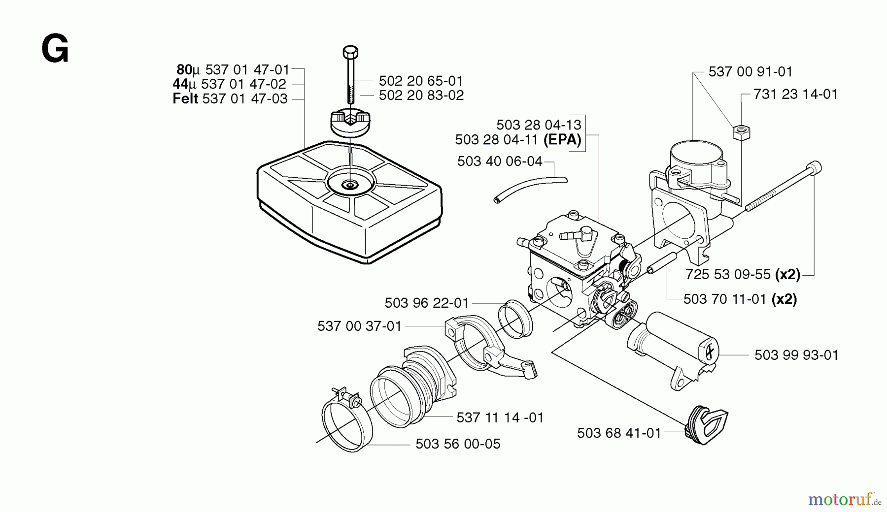  Jonsered Motorsägen CS2186 - Jonsered Chainsaw (2002-08) CARBURETOR AIR FILTER