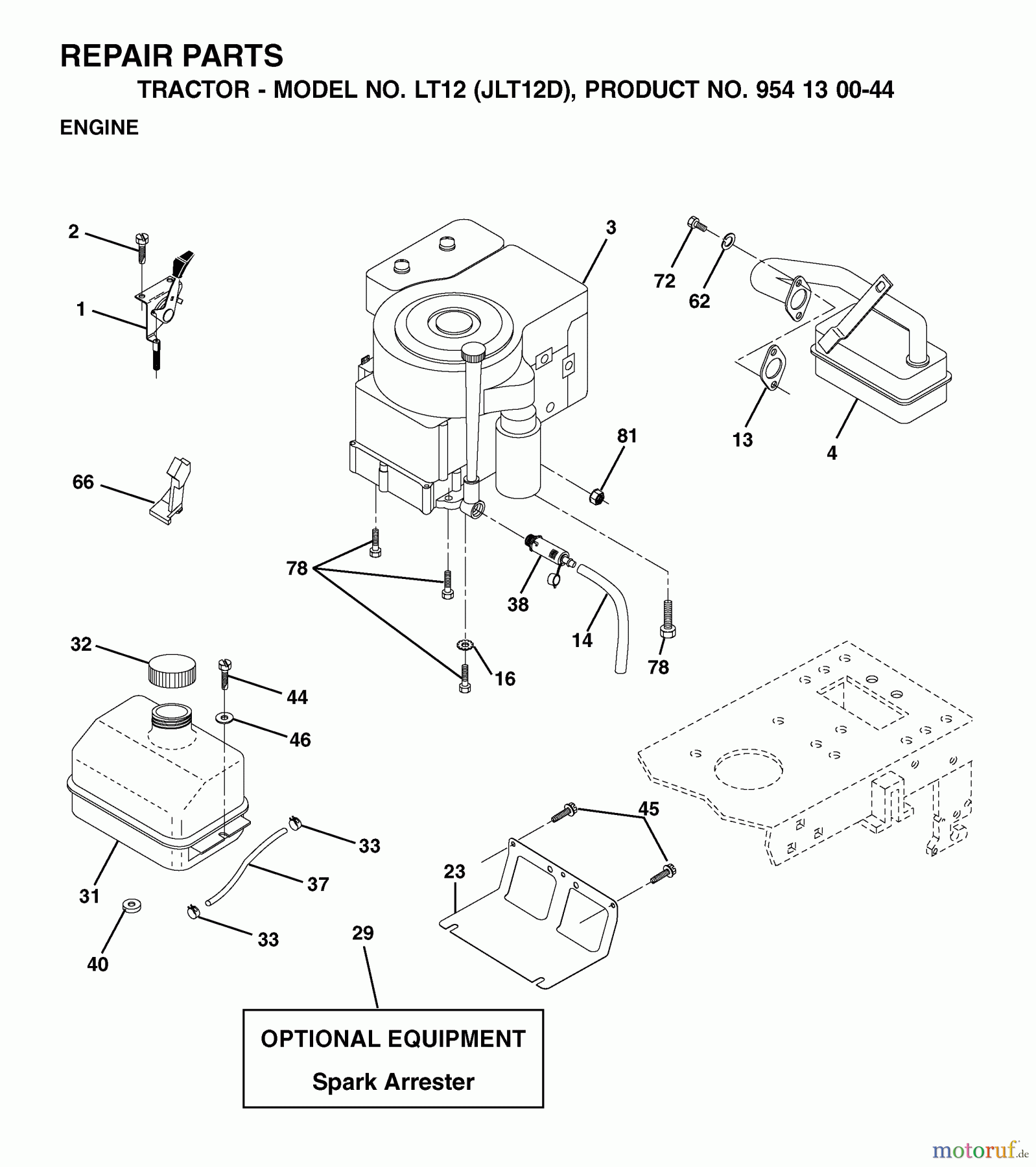  Jonsered Rasen  und Garten Traktoren LT12 (JLT12D, 954130044) - Jonsered Lawn & Garden Tractor (2002-02) ENGINE