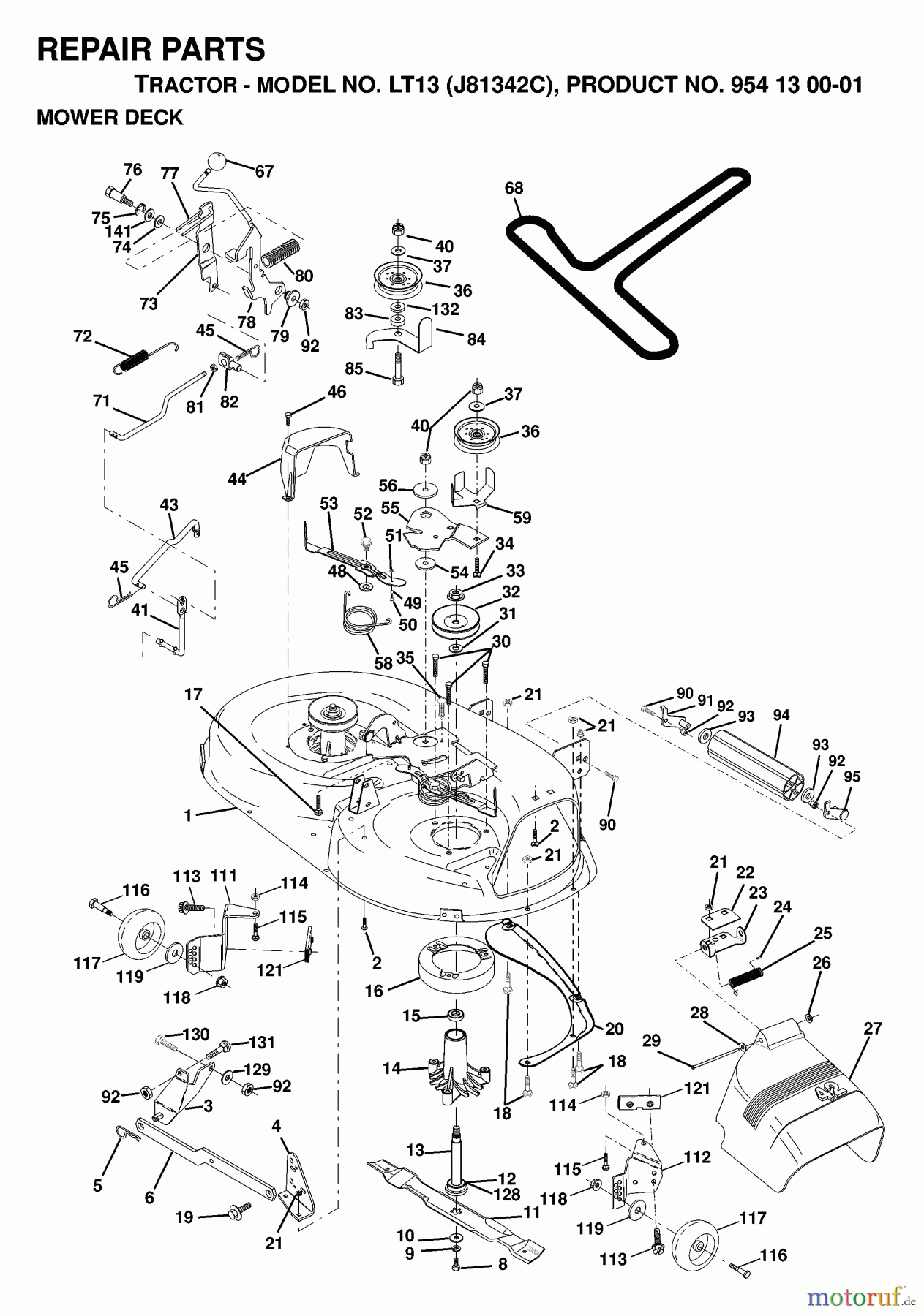  Jonsered Rasen  und Garten Traktoren LT13 (J81342C, 954130001) - Jonsered Lawn & Garden Tractor (1998-12) MOWER DECK / CUTTING DECK