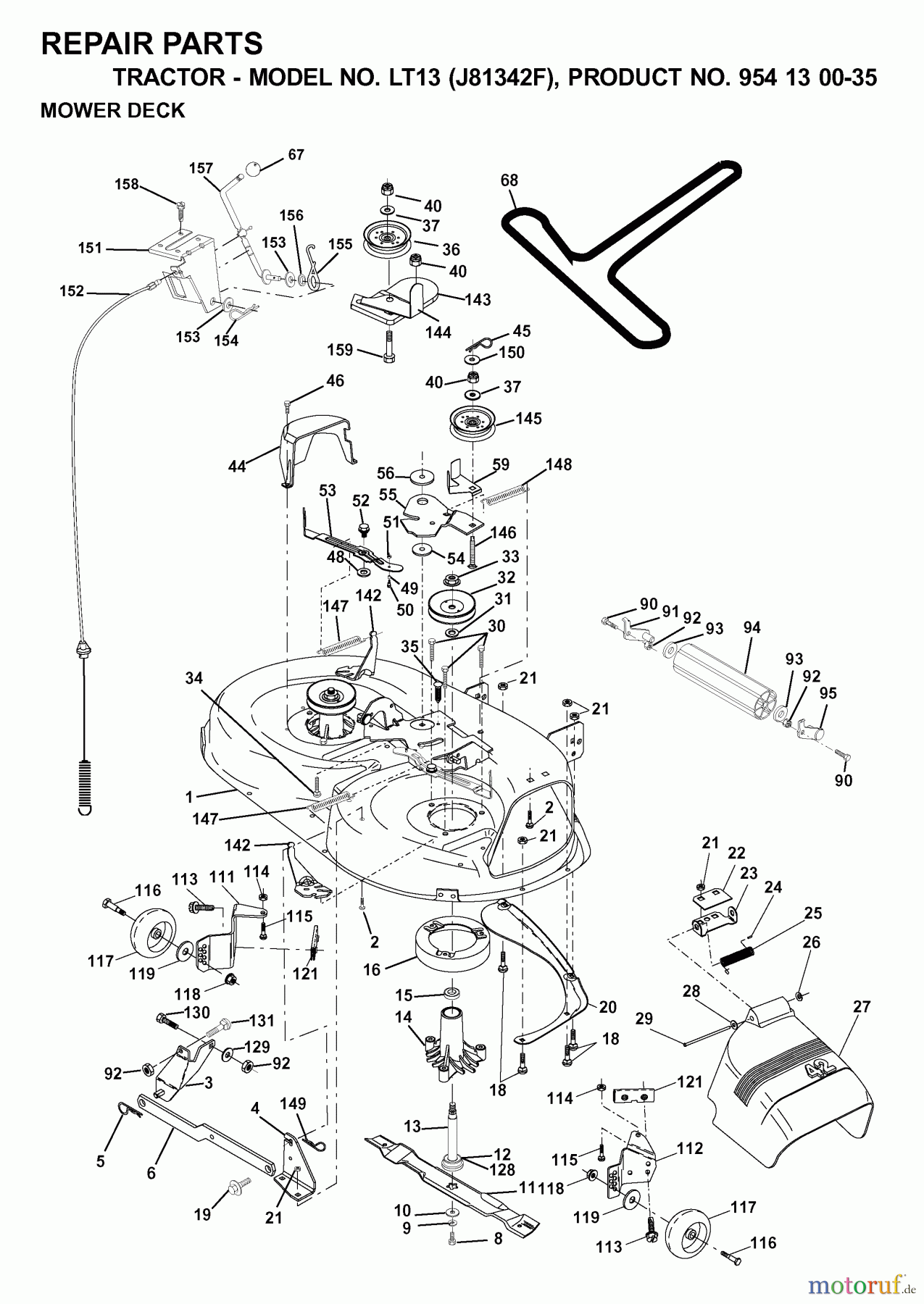  Jonsered Rasen  und Garten Traktoren LT13 (J81342F, 954130035) - Jonsered Lawn & Garden Tractor (2000-04) MOWER DECK / CUTTING DECK