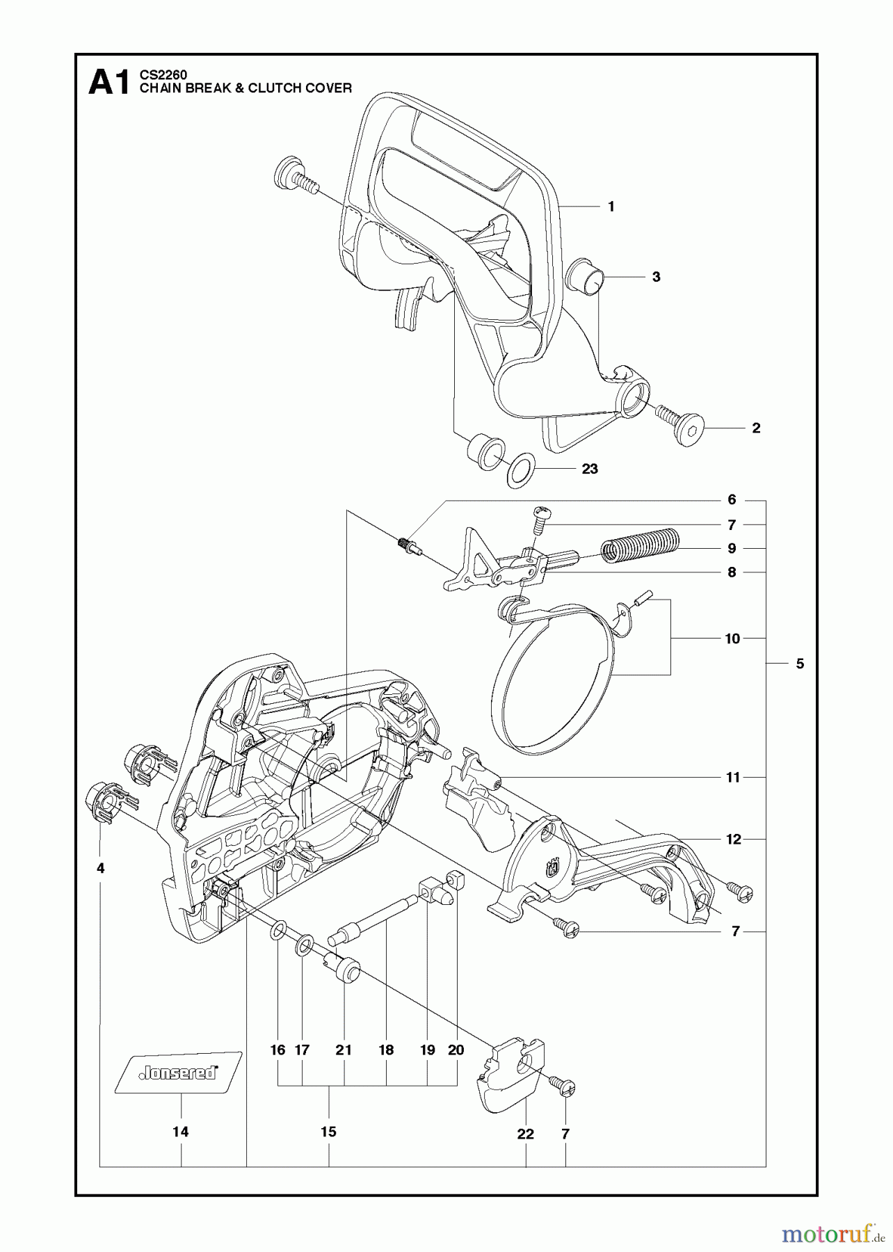  Jonsered Motorsägen CS2260 - Jonsered Chainsaw (2012-05) CHAIN BRAKE CLUTCH COVER #2