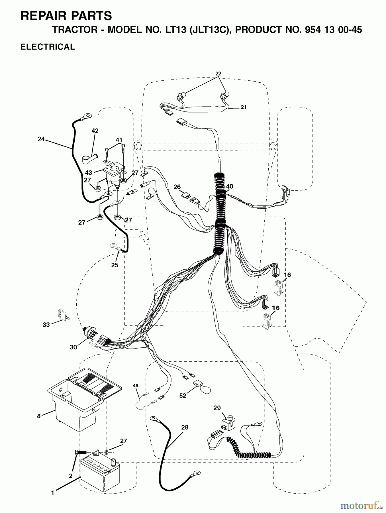  Jonsered Rasen  und Garten Traktoren LT13 (JLT13C, 954130045) - Jonsered Lawn & Garden Tractor (2001-09) ELECTRICAL