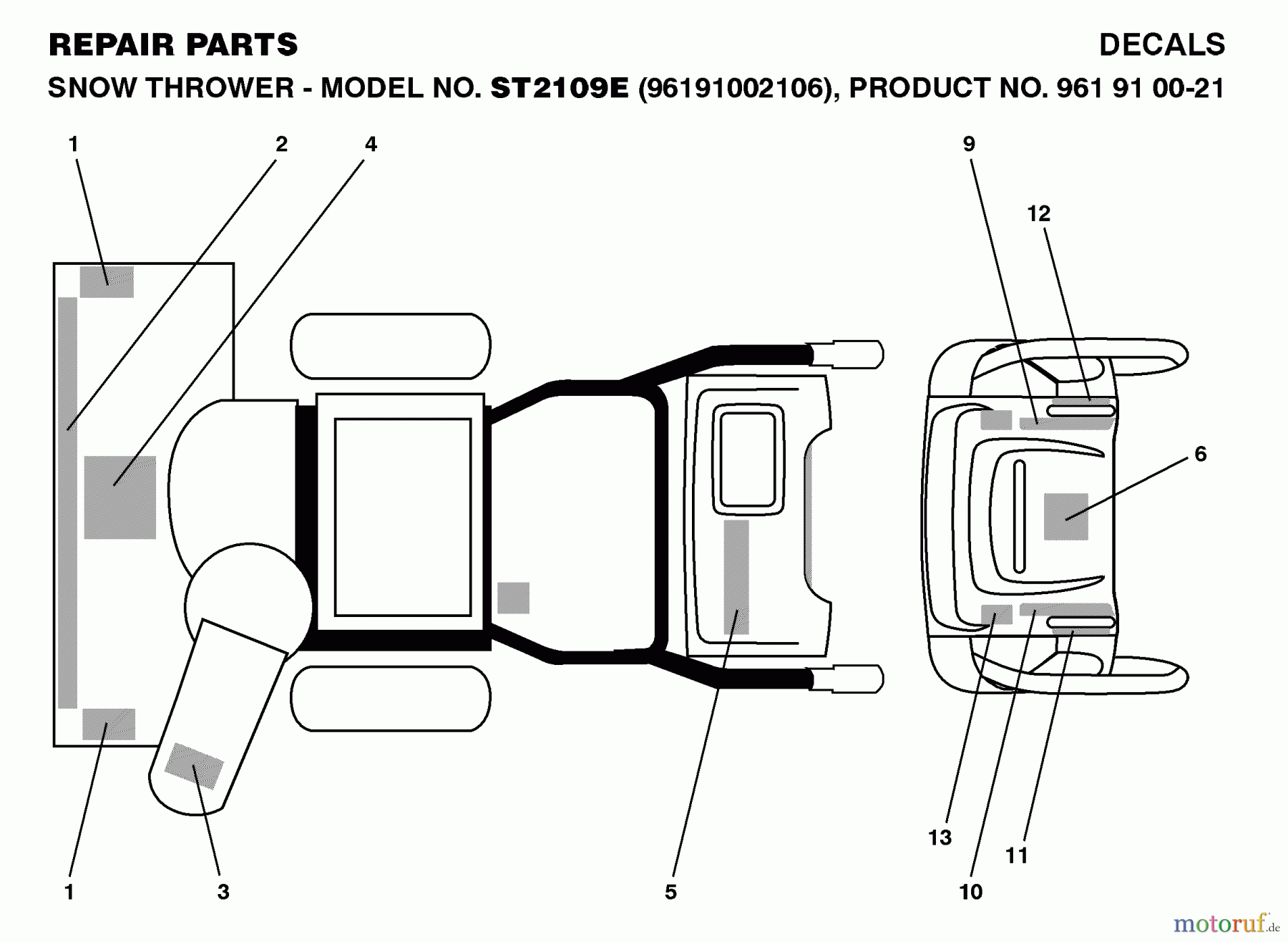  Jonsered Schneefräsen ST 2109 E (96191002106) - Jonsered Snow Thrower (2008-10) DECALS