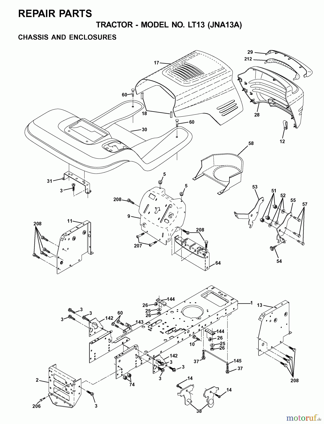  Jonsered Rasen  und Garten Traktoren LT13 (JNA13A) - Jonsered Lawn & Garden Tractor (2001-05) CHASSIS ENCLOSURES