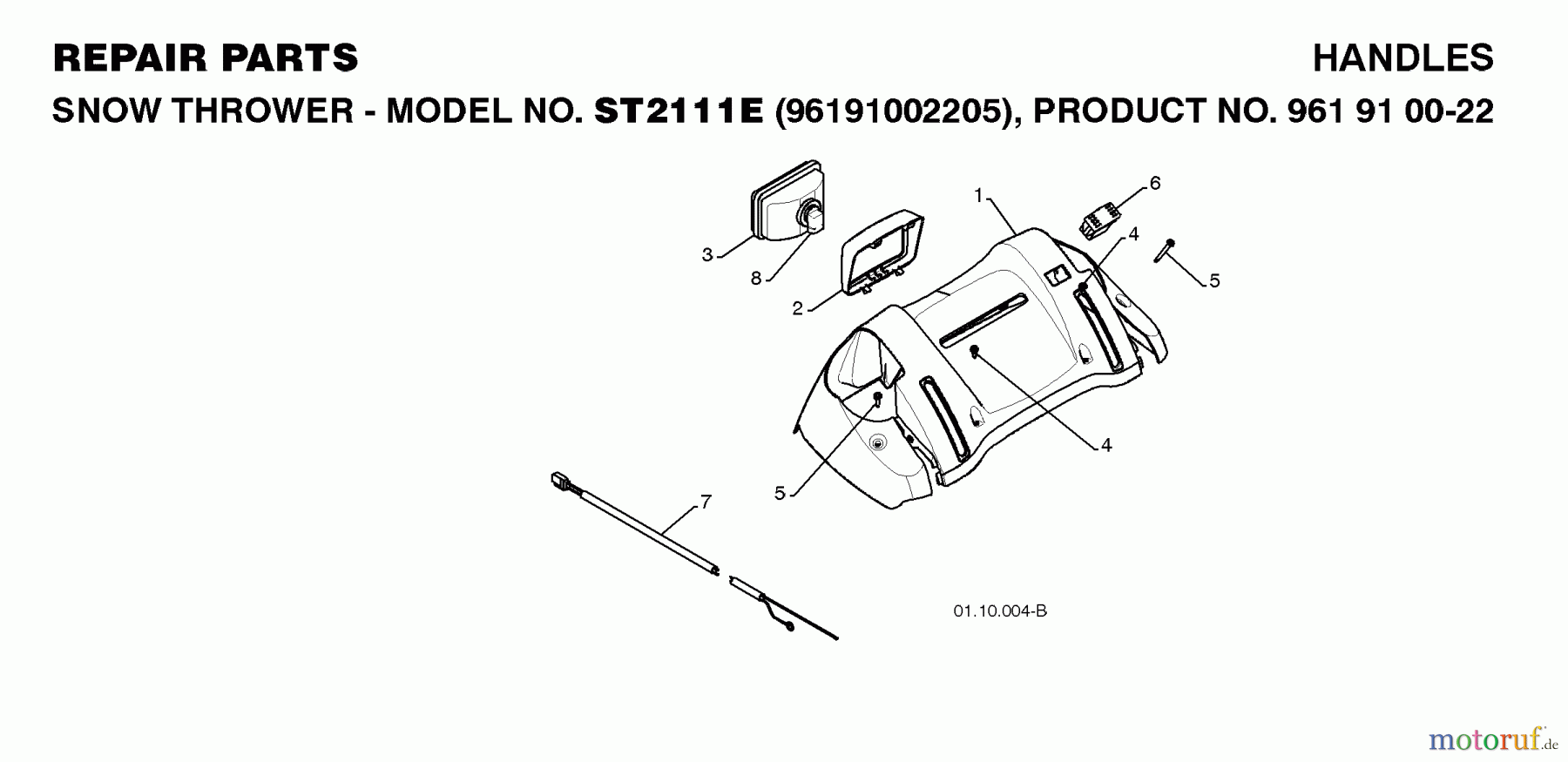  Jonsered Schneefräsen ST 2111 E (96191002205) - Jonsered Snow Thrower (2008-08) HANDLE CONTROLS #1