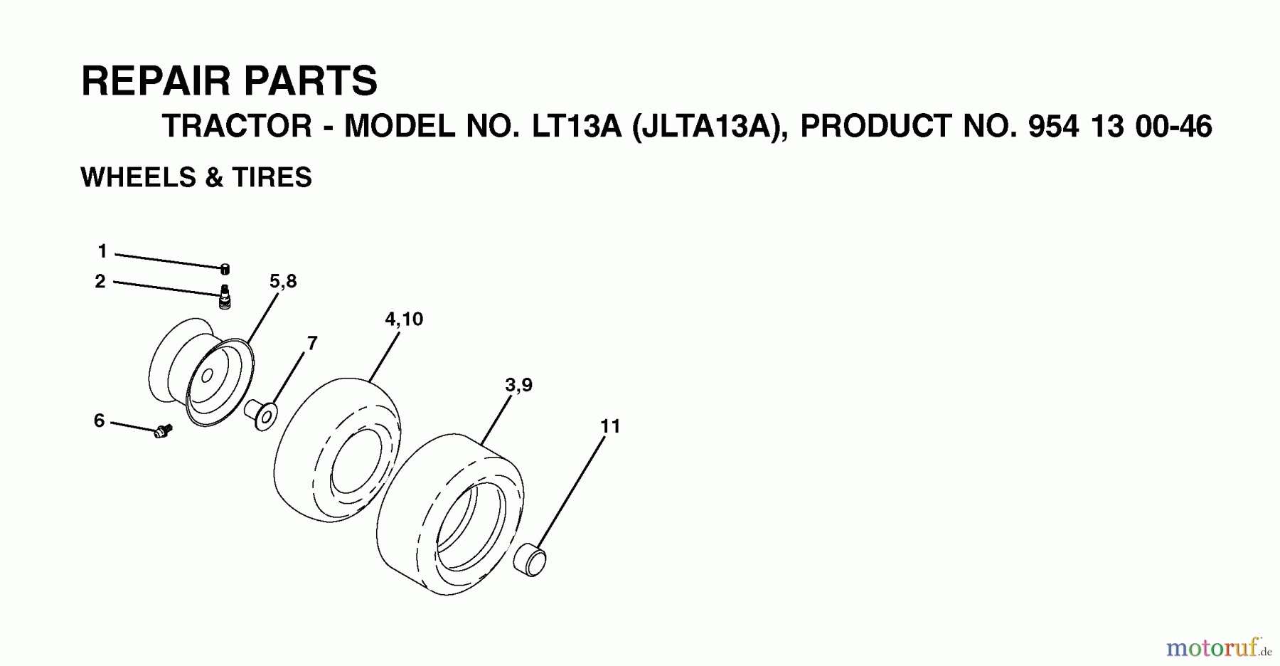  Jonsered Rasen  und Garten Traktoren LT13A (JLTA13A, 954130046) - Jonsered Lawn & Garden Tractor (2001-01) WHEELS TIRES