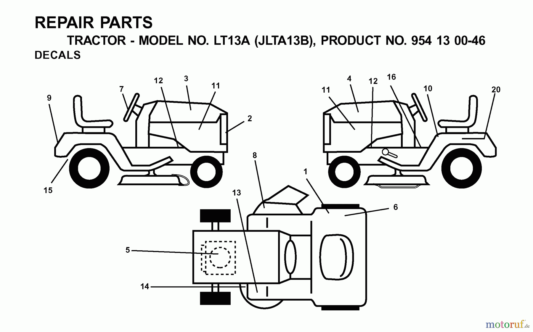  Jonsered Rasen  und Garten Traktoren LT13A (JLTA13B, 954130046) - Jonsered Lawn & Garden Tractor (2001-02) DECALS