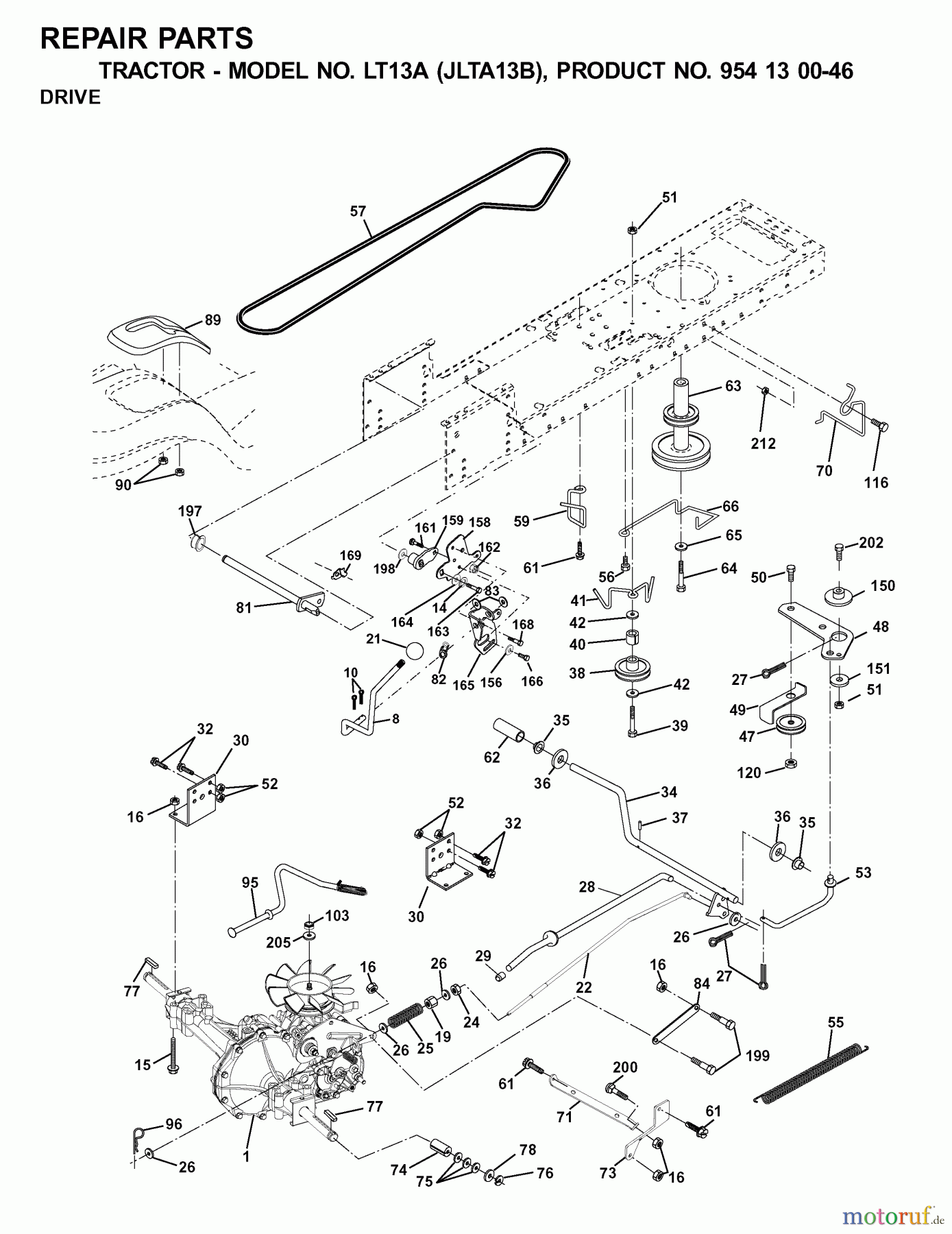  Jonsered Rasen  und Garten Traktoren LT13A (JLTA13B, 954130046) - Jonsered Lawn & Garden Tractor (2001-02) DRIVE