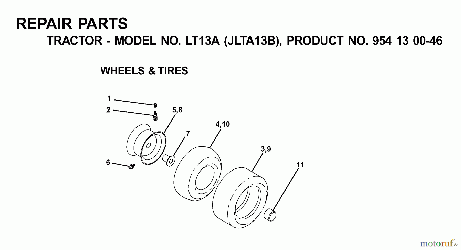  Jonsered Rasen  und Garten Traktoren LT13A (JLTA13B, 954130046) - Jonsered Lawn & Garden Tractor (2001-02) WHEELS TIRES