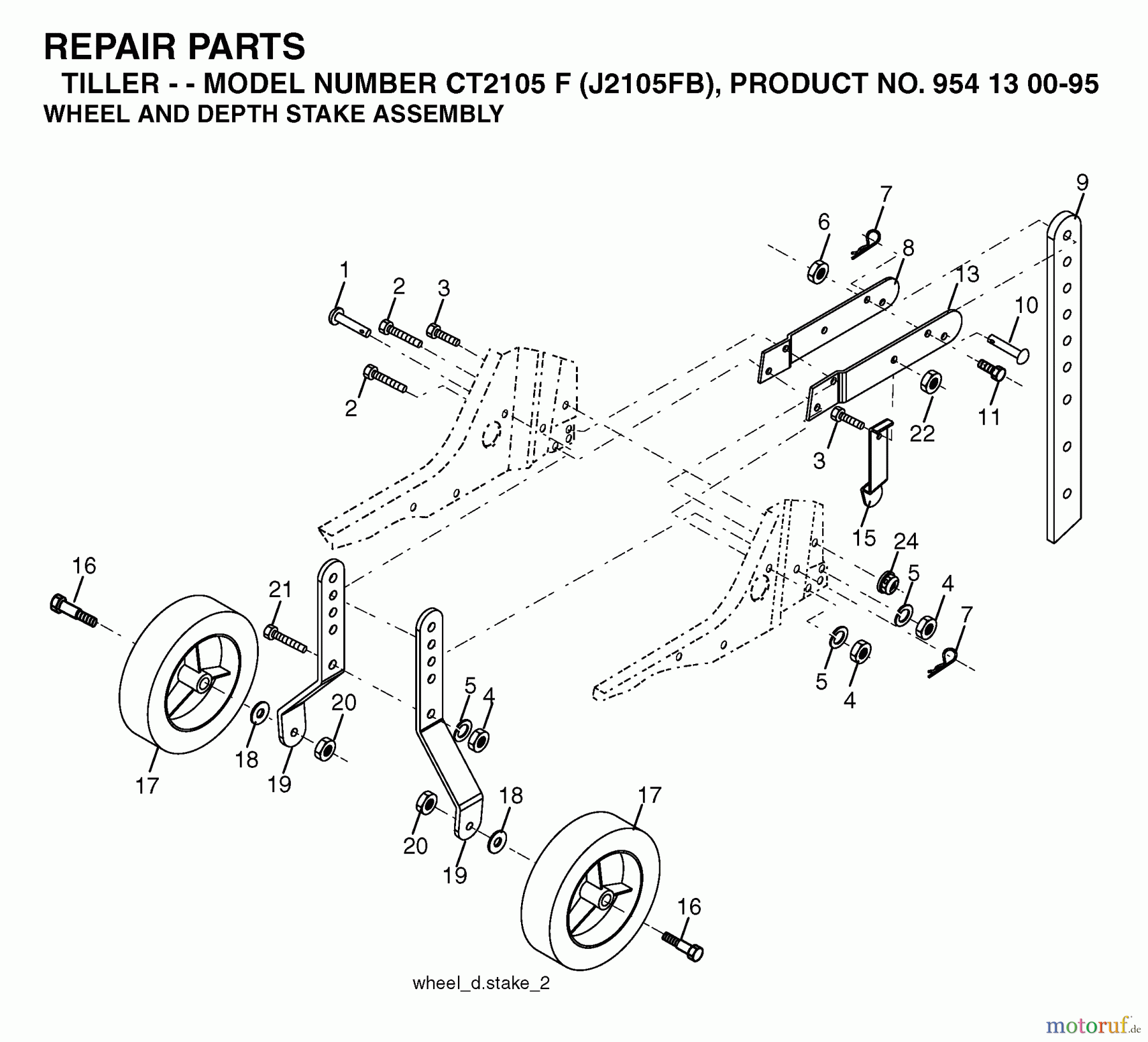  Jonsered Motorhacken / Kultivierer CT2105F (J2105FB, 954130095) - Jonsered Cultivator (2004-01) WHEEL DEPTH STAKE ASSEMBLY