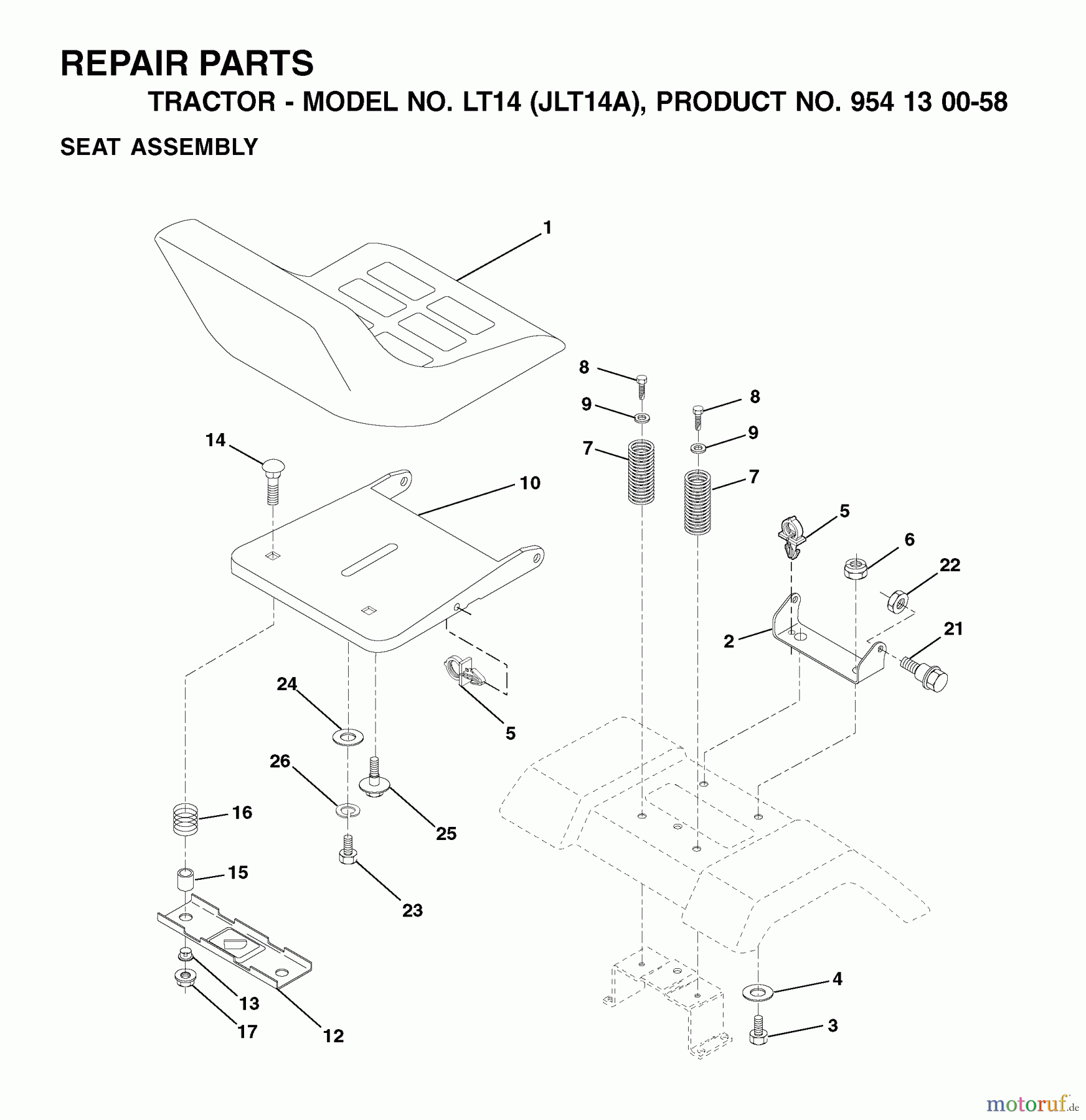  Jonsered Rasen  und Garten Traktoren LT14 (JLT14A, 954130058) - Jonsered Lawn & Garden Tractor (2002-06) SEAT