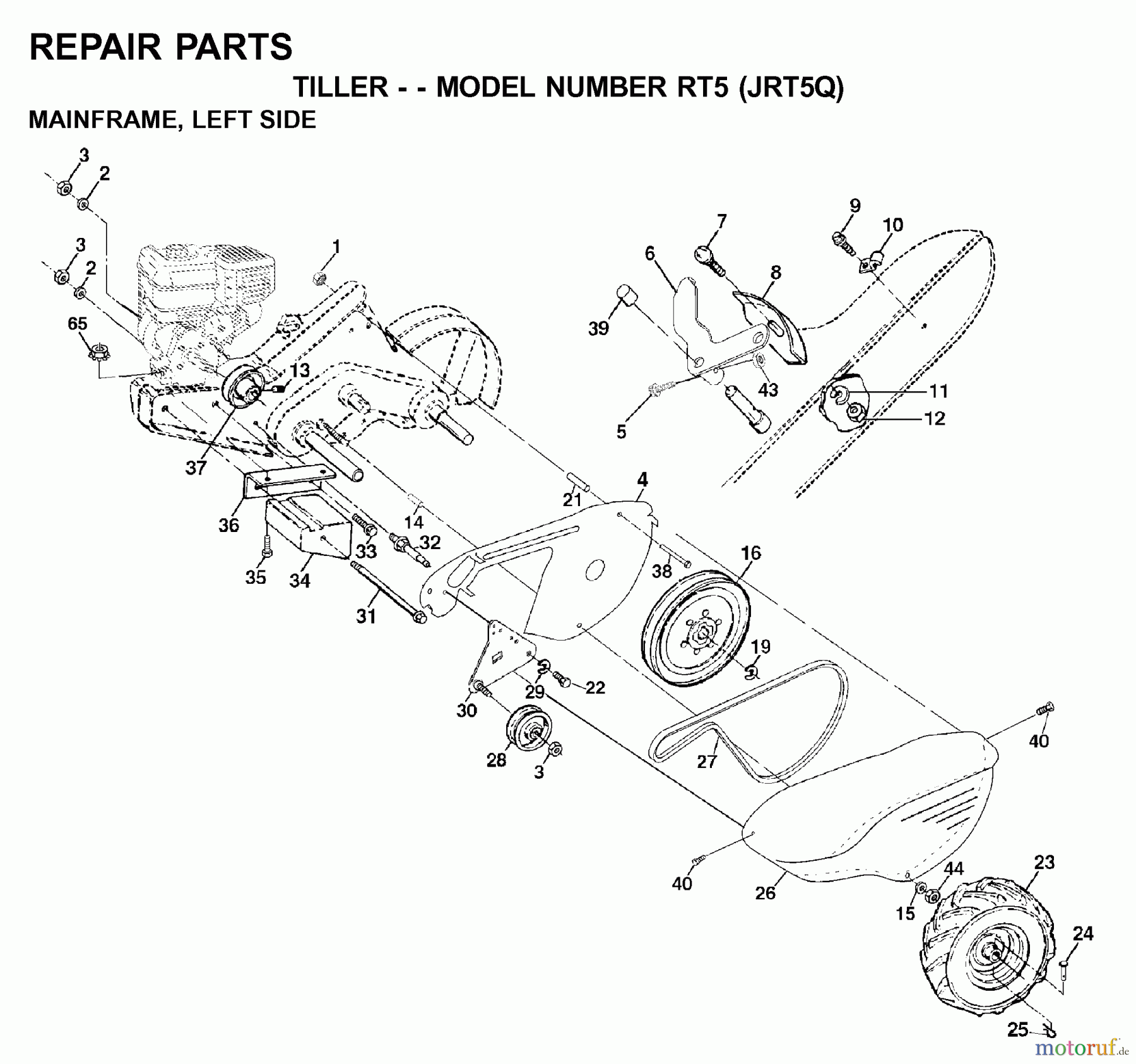  Jonsered Motorhacken / Kultivierer RT5 (JRT5Q) - Jonsered Rear-Tine Tiller (2001-01) MAINFRAME LEFT SIDE