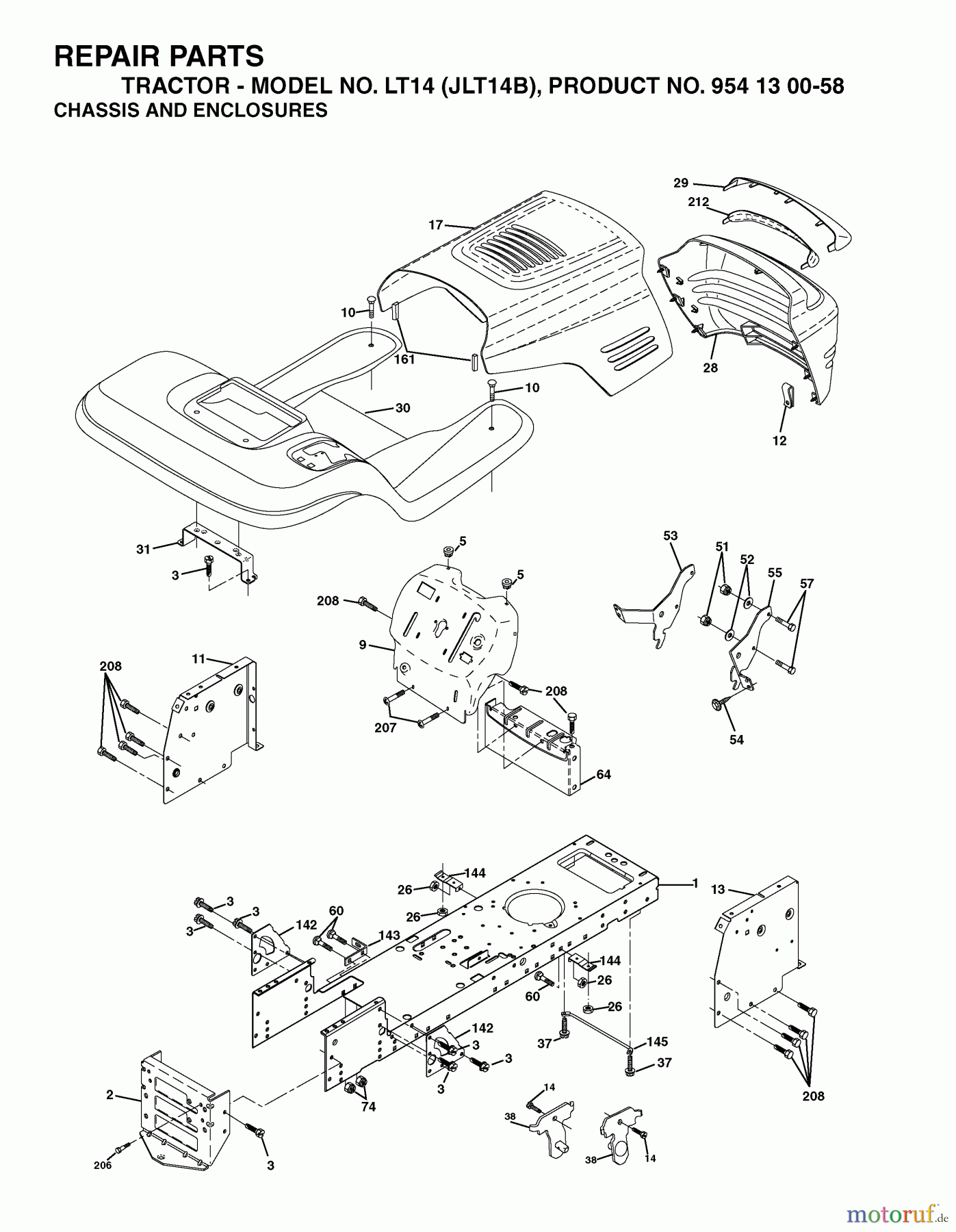  Jonsered Rasen  und Garten Traktoren LT14 (JLT14B, 954130058) - Jonsered Lawn & Garden Tractor (2003-01) CHASSIS ENCLOSURES