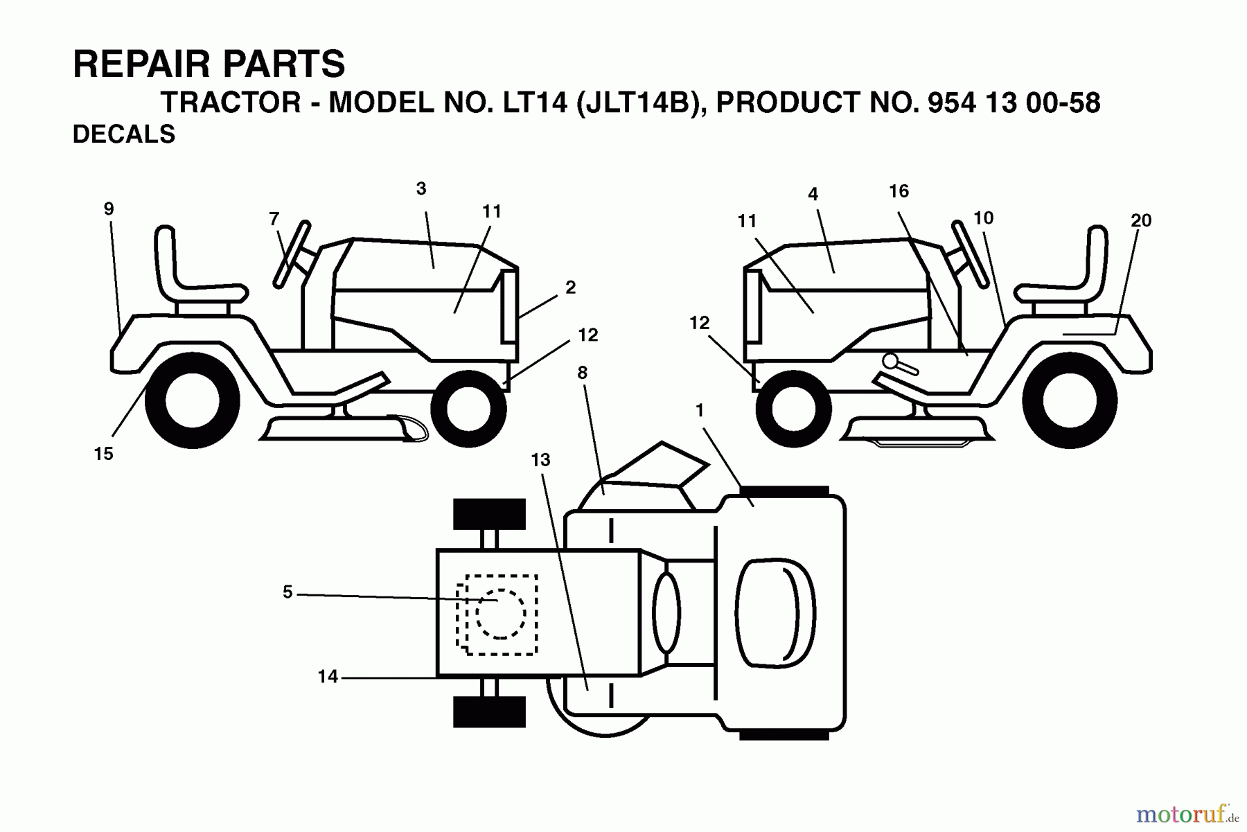  Jonsered Rasen  und Garten Traktoren LT14 (JLT14B, 954130058) - Jonsered Lawn & Garden Tractor (2003-01) DECALS