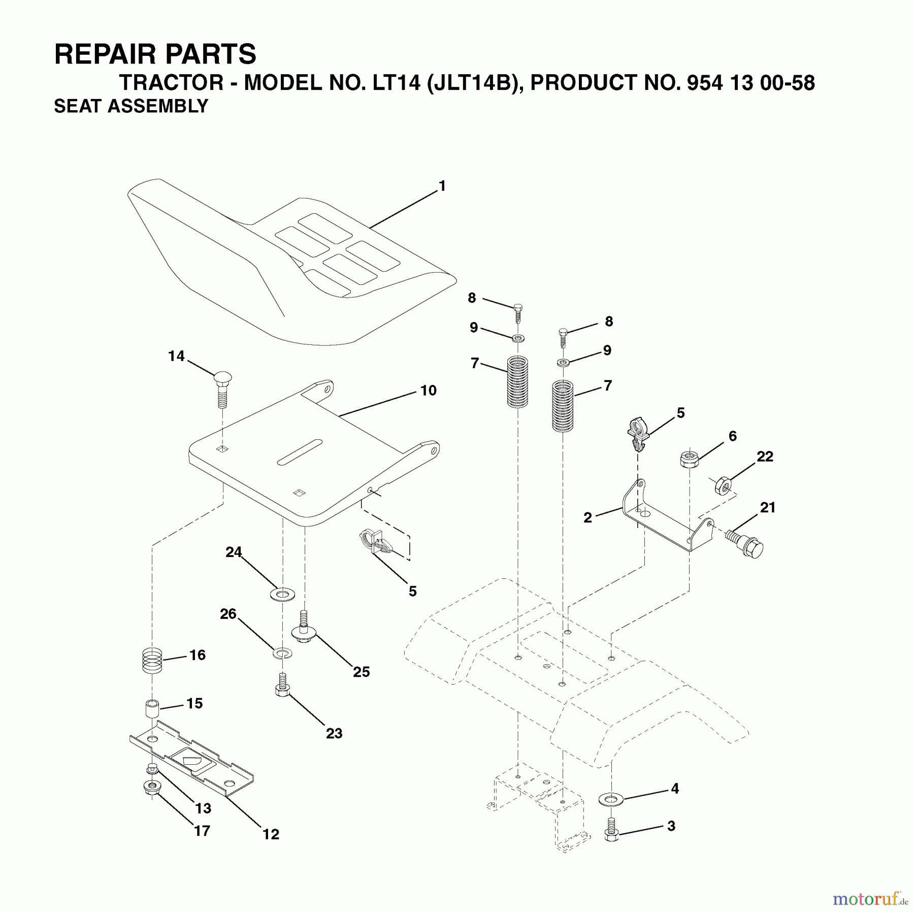  Jonsered Rasen  und Garten Traktoren LT14 (JLT14B, 954130058) - Jonsered Lawn & Garden Tractor (2003-01) SEAT