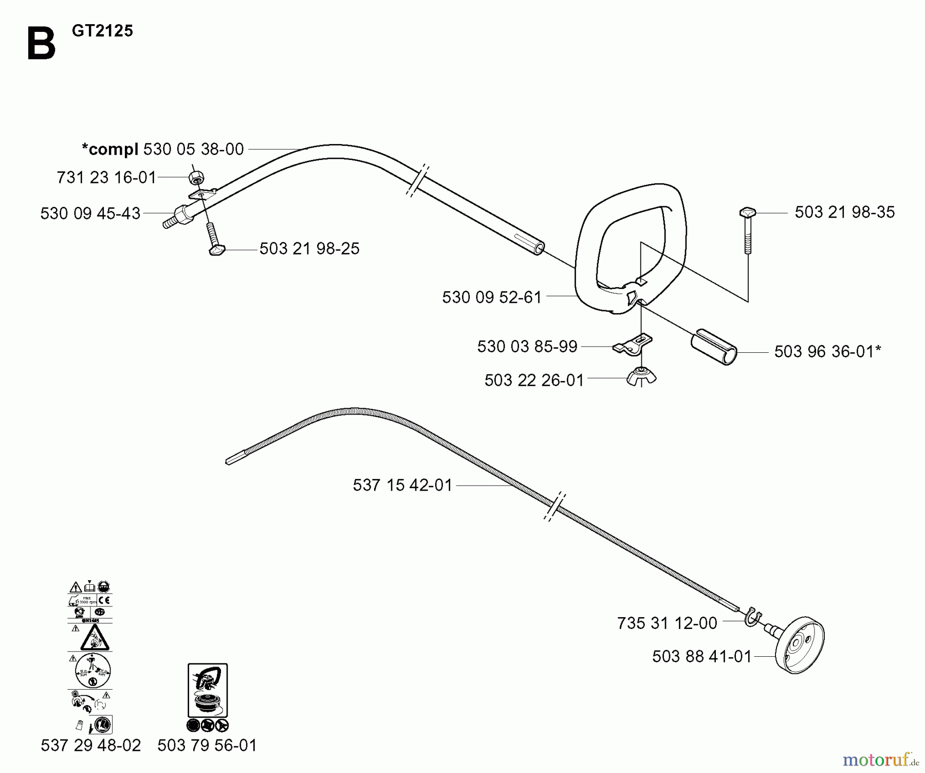  Jonsered Motorsensen, Trimmer BC2125 - Jonsered Brushcutter (2004-01) SHAFT HANDLE #1