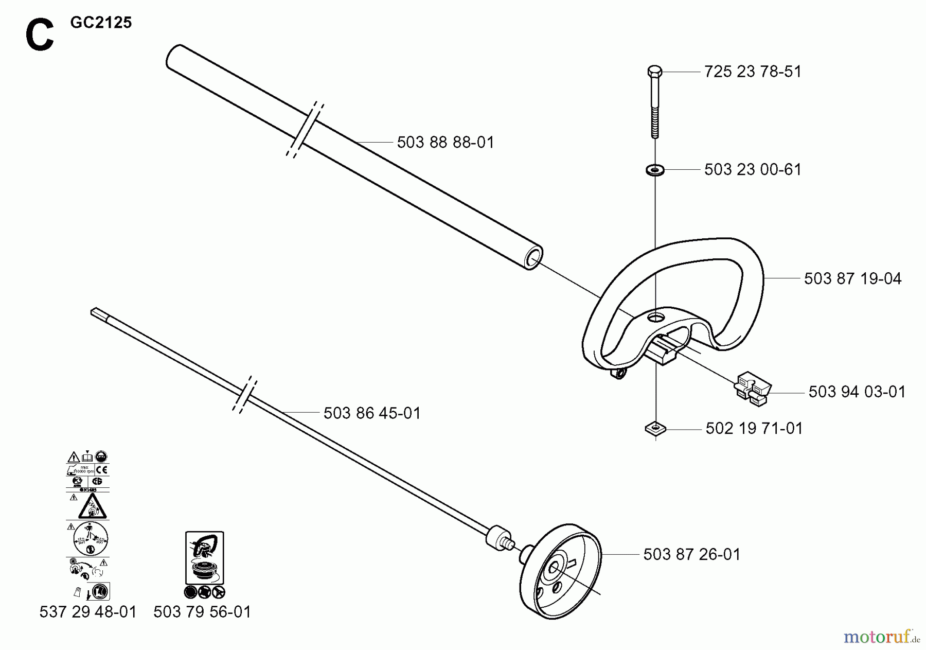  Jonsered Motorsensen, Trimmer GC2125 - Jonsered String/Brush Trimmer (2004-01) SHAFT HANDLE