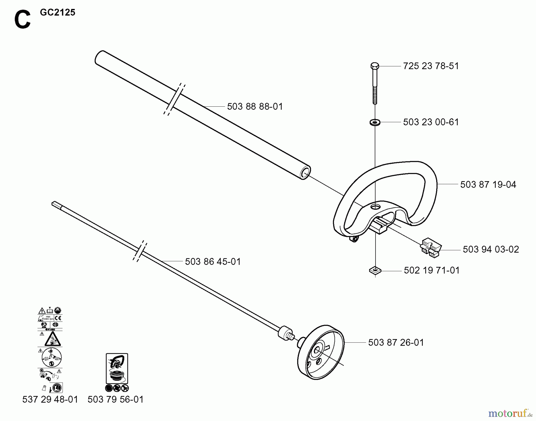  Jonsered Motorsensen, Trimmer BC2125 - Jonsered Brushcutter (2005-01) SHAFT HANDLE #1