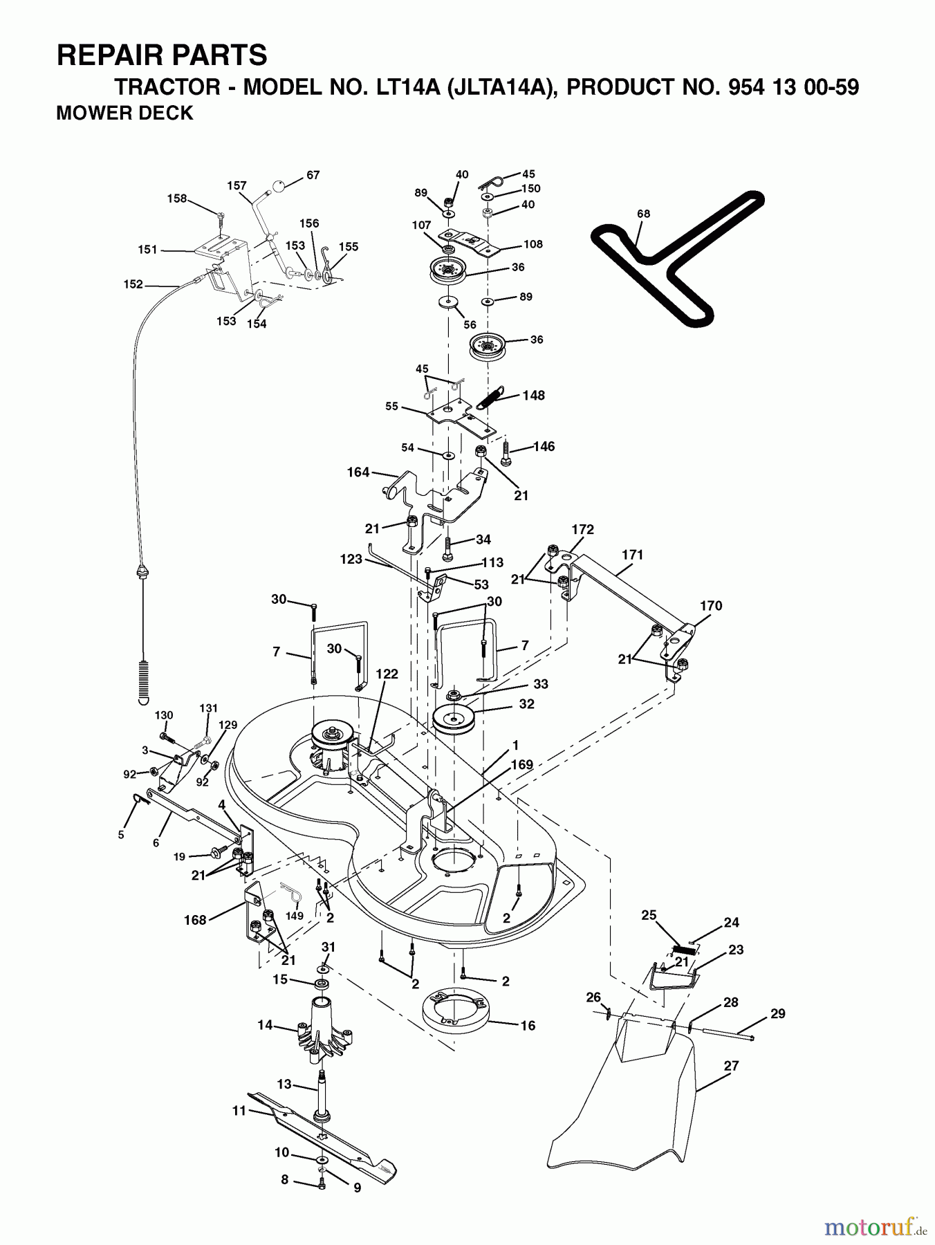 Jonsered Rasen und Garten Traktoren LT14A (954130059) - Jonsered Lawn & Garden Tractor (2002-06) MOWER DECK / CUTTING DECK