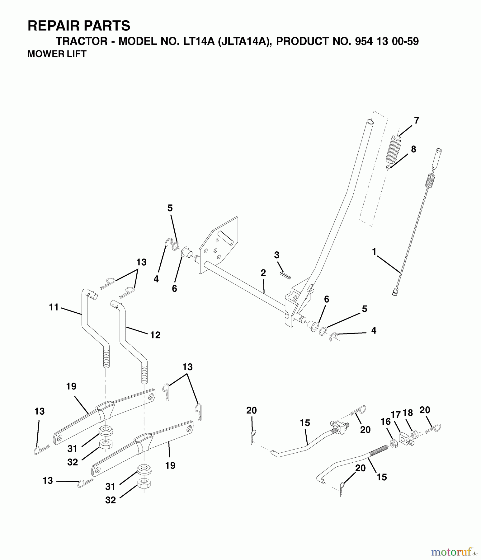 Jonsered Rasen und Garten Traktoren LT14A (954130059) - Jonsered Lawn & Garden Tractor (2002-06) MOWER LIFT / DECK LIFT