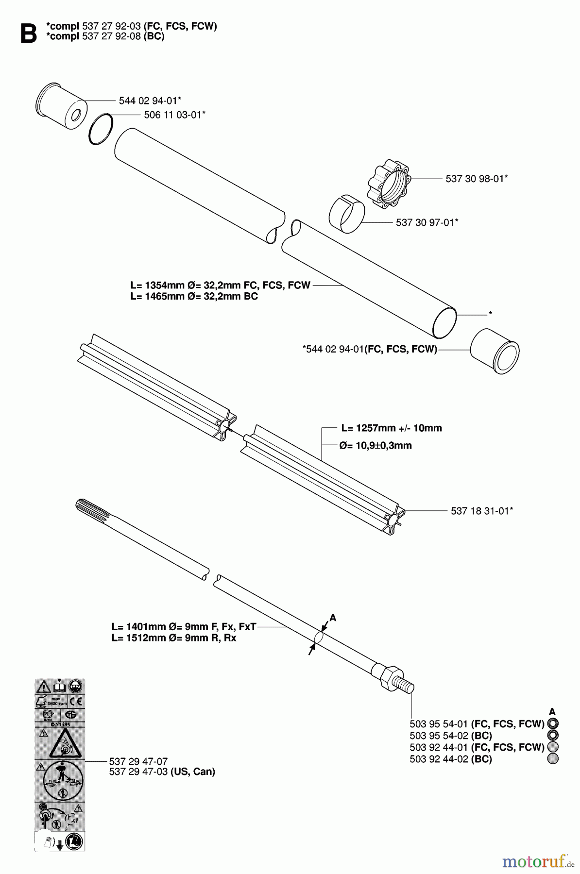  Jonsered Motorsensen, Trimmer BC2145 - Jonsered Brushcutter (2006-10) SHAFT #1