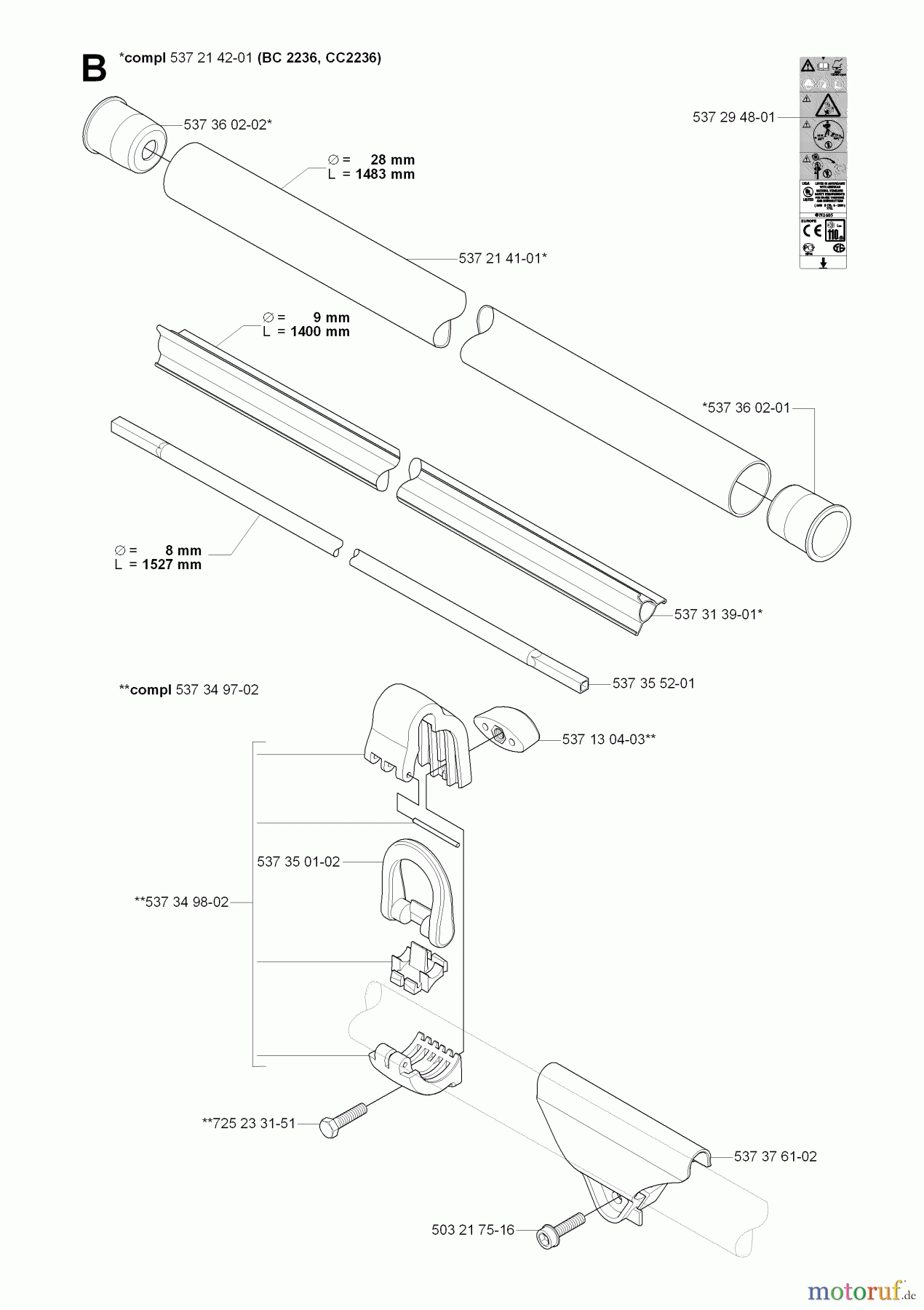  Jonsered Motorsensen, Trimmer CC2236 - Jonsered String/Brush Trimmer (2008-09) SHAFT