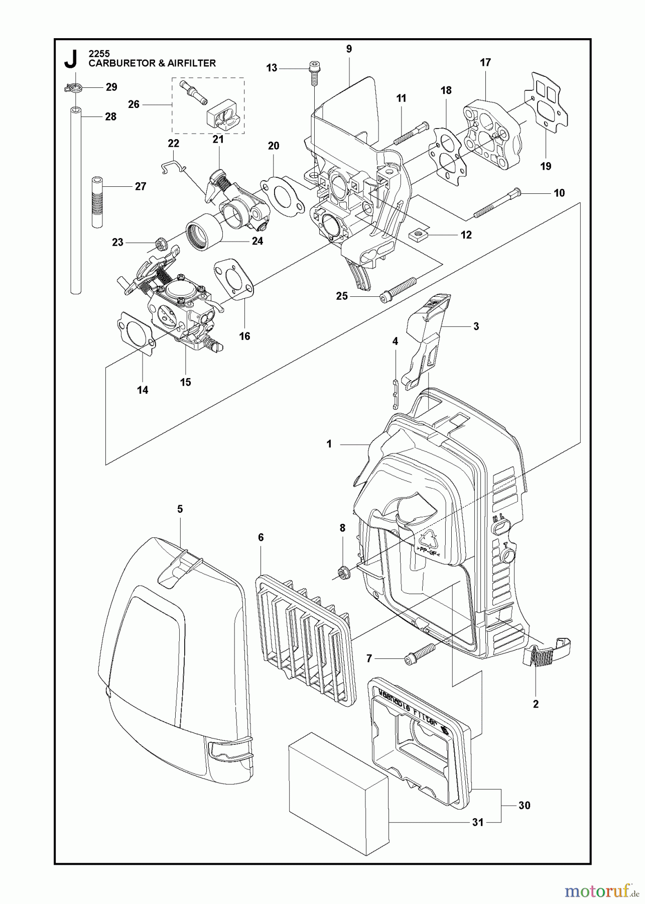  Jonsered Motorsensen, Trimmer FC2255 - Jonsered String/Brush Trimmer (2011-01) CARBURETOR AIR FILTER