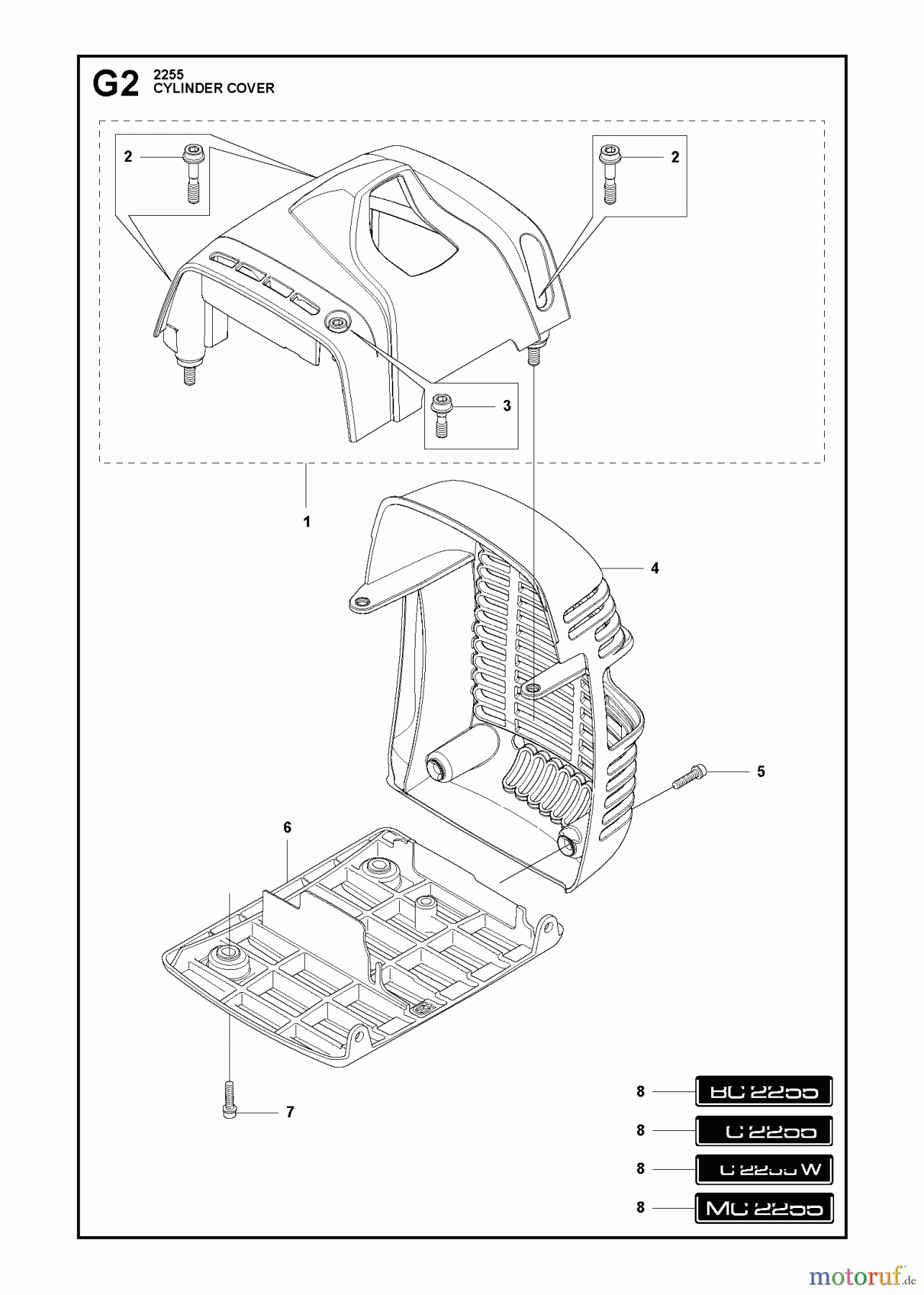  Jonsered Motorsensen, Trimmer BC2255 - Jonsered Brushcutter (2011-01) CYLINDER COVER #2