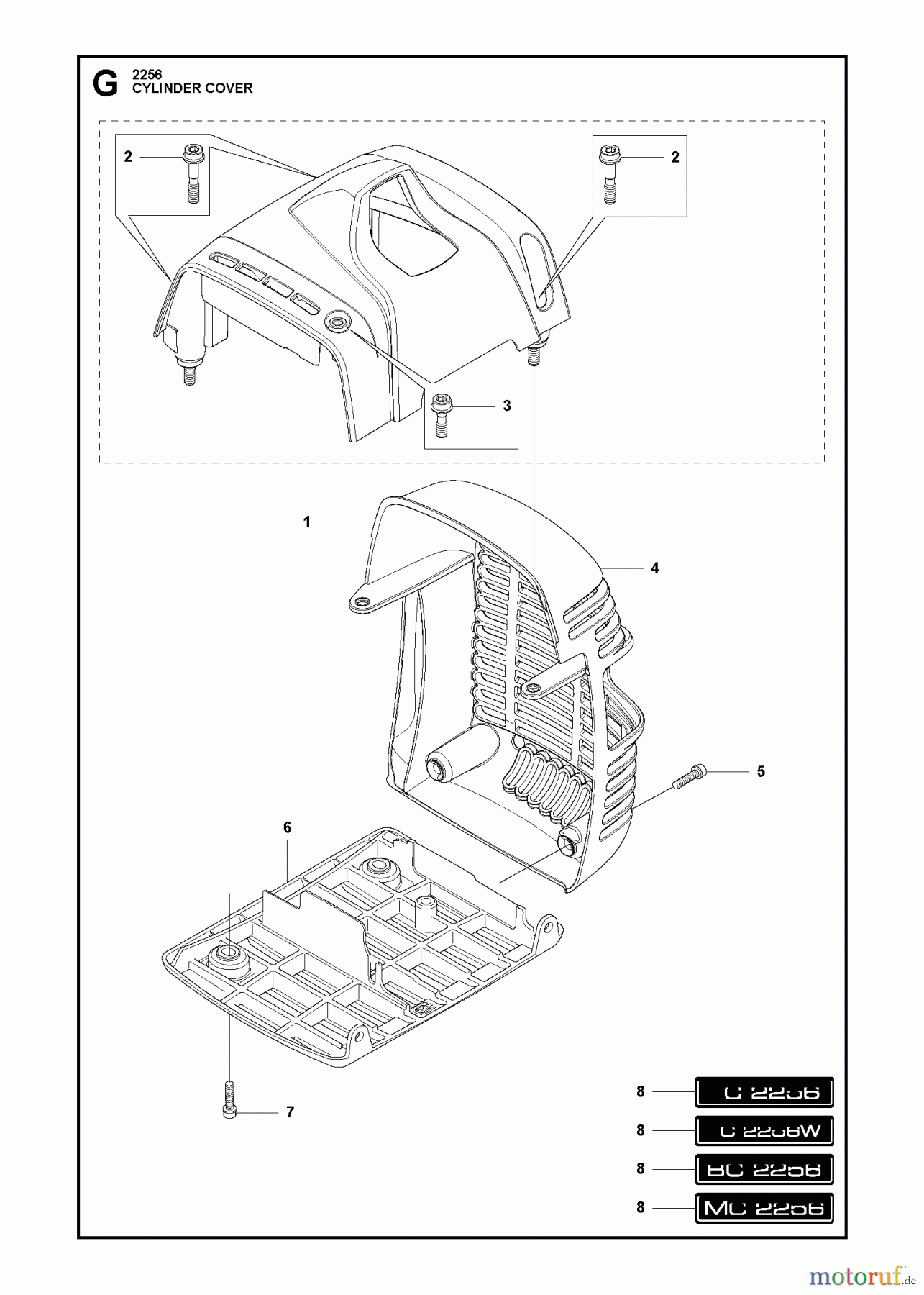  Jonsered Motorsensen, Trimmer BC2256 - Jonsered Brushcutter (2011-01) CYLINDER COVER