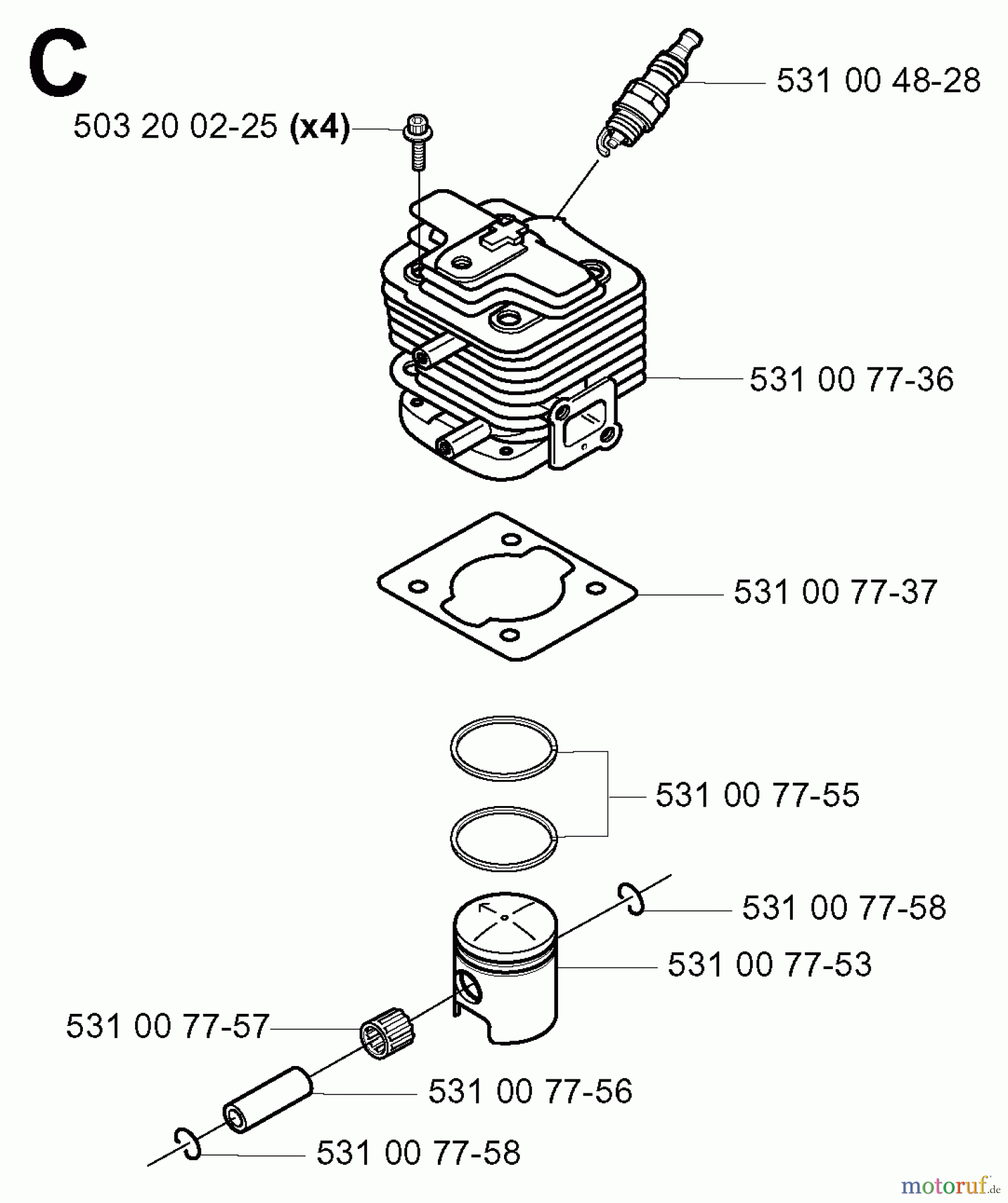 Jonsered Motorsensen, Trimmer BP2052 - Jonsered String/Brush Trimmer (2001-02) CYLINDER PISTON