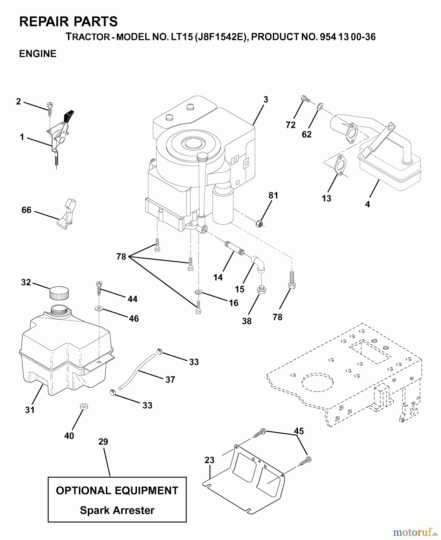  Jonsered Rasen  und Garten Traktoren LT15 (J8F1542E, 954130036) - Jonsered Lawn & Garden Tractor (2000-03) ENGINE CUTTING EQUIPMENT