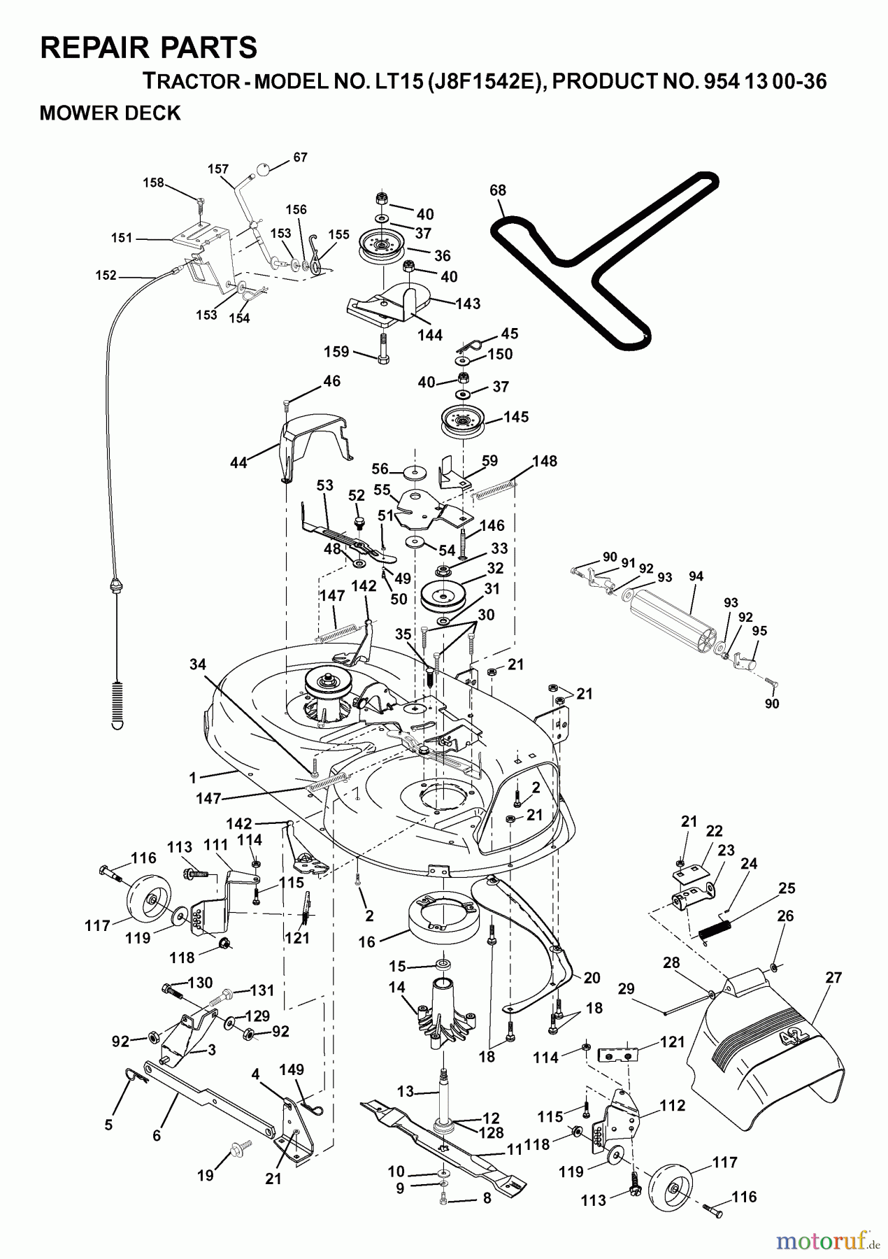  Jonsered Rasen  und Garten Traktoren LT15 (J8F1542E, 954130036) - Jonsered Lawn & Garden Tractor (2000-03) MOWER DECK / CUTTING DECK