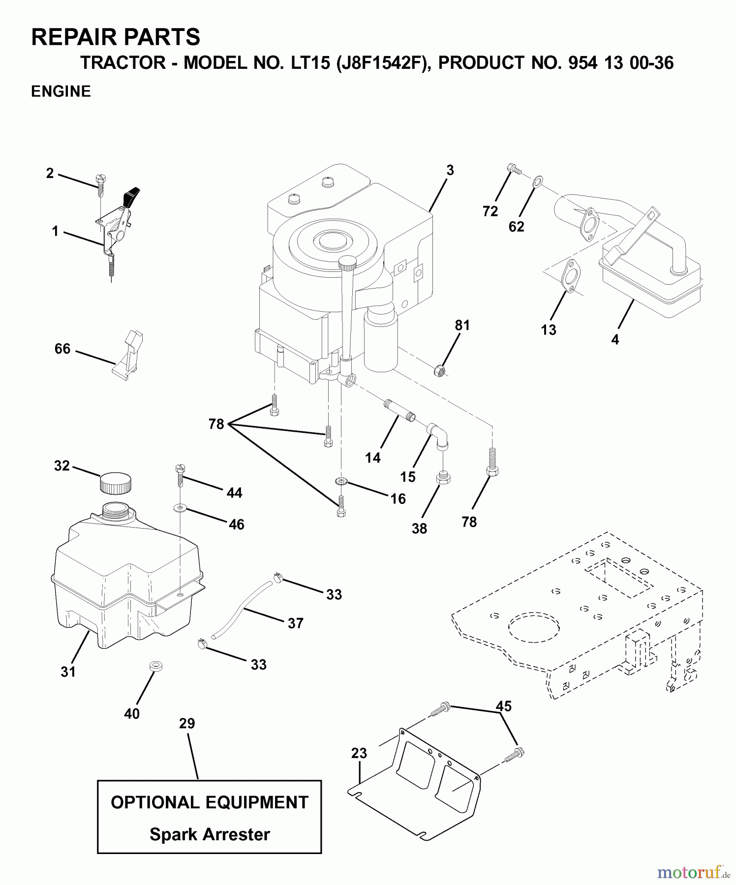 Jonsered Rasen und Garten Traktoren LT15 (J8F1542F, 954130036) - Jonsered Lawn & Garden Tractor (2000-04) ENGINE CUTTING EQUIPMENT
