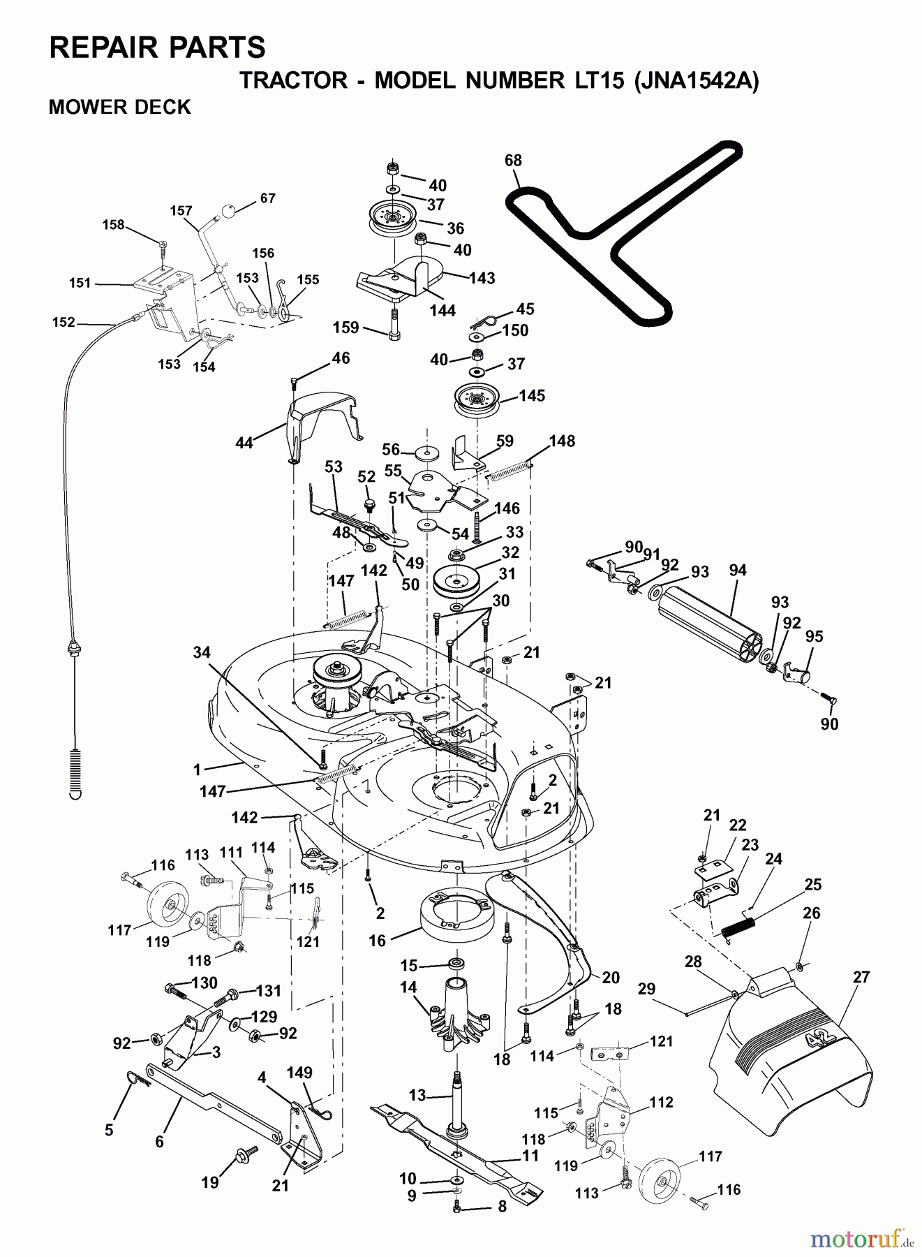  Jonsered Rasen  und Garten Traktoren LT15 (JNA1542A) - Jonsered Lawn & Garden Tractor (2001-05) MOWER DECK / CUTTING DECK