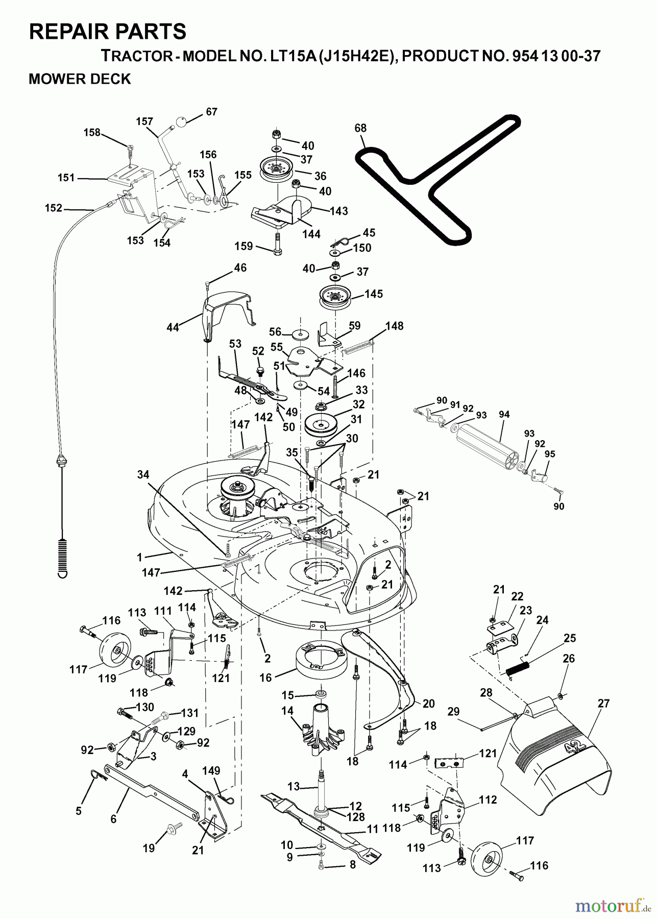  Jonsered Rasen  und Garten Traktoren LT15A (J15H42E, 954130037) - Jonsered Lawn & Garden Tractor (2000-02) MOWER DECK / CUTTING DECK