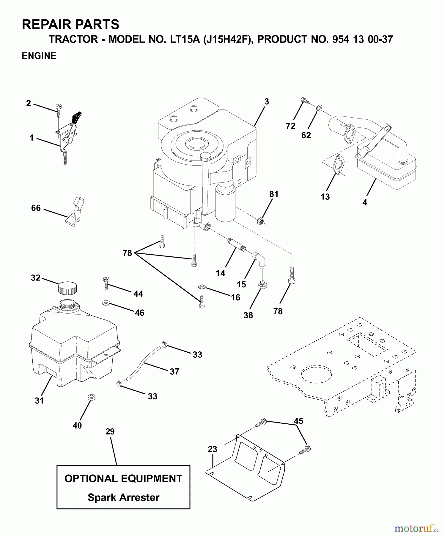  Jonsered Rasen  und Garten Traktoren LT15A (J15H42F, 954130037) - Jonsered Lawn & Garden Tractor (2000-04) ENGINE CUTTING EQUIPMENT