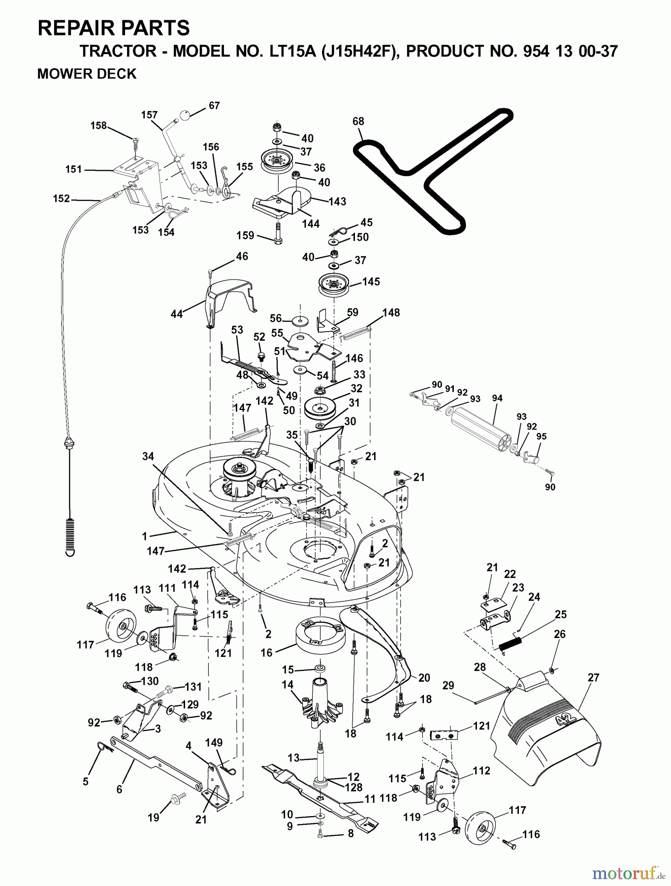  Jonsered Rasen  und Garten Traktoren LT15A (J15H42F, 954130037) - Jonsered Lawn & Garden Tractor (2000-04) MOWER DECK / CUTTING DECK
