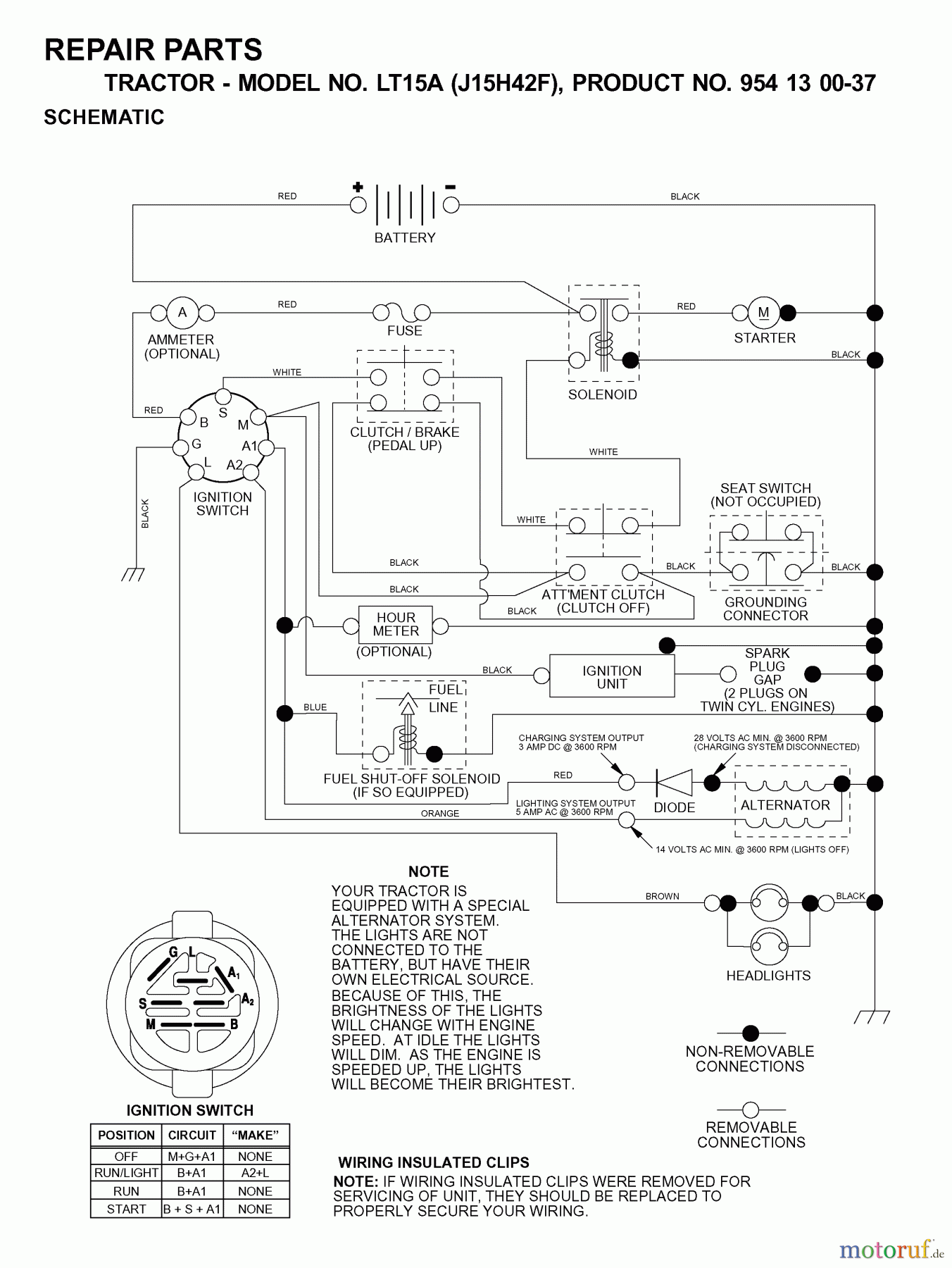 Jonsered Rasen und Garten Traktoren LT15A (J15H42F, 954130037) - Jonsered Lawn & Garden Tractor (2000-04) SCHEMATIC