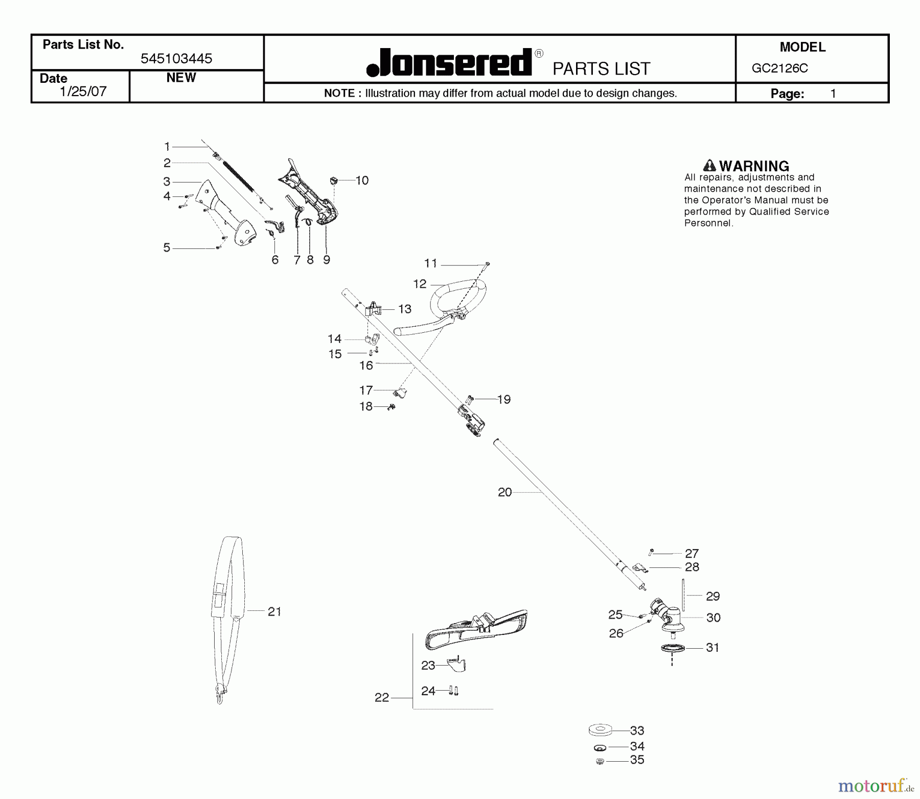  Jonsered Motorsensen, Trimmer GC2126C - Jonsered String/Brush Trimmer (2007-03) SHAFT HANDLE