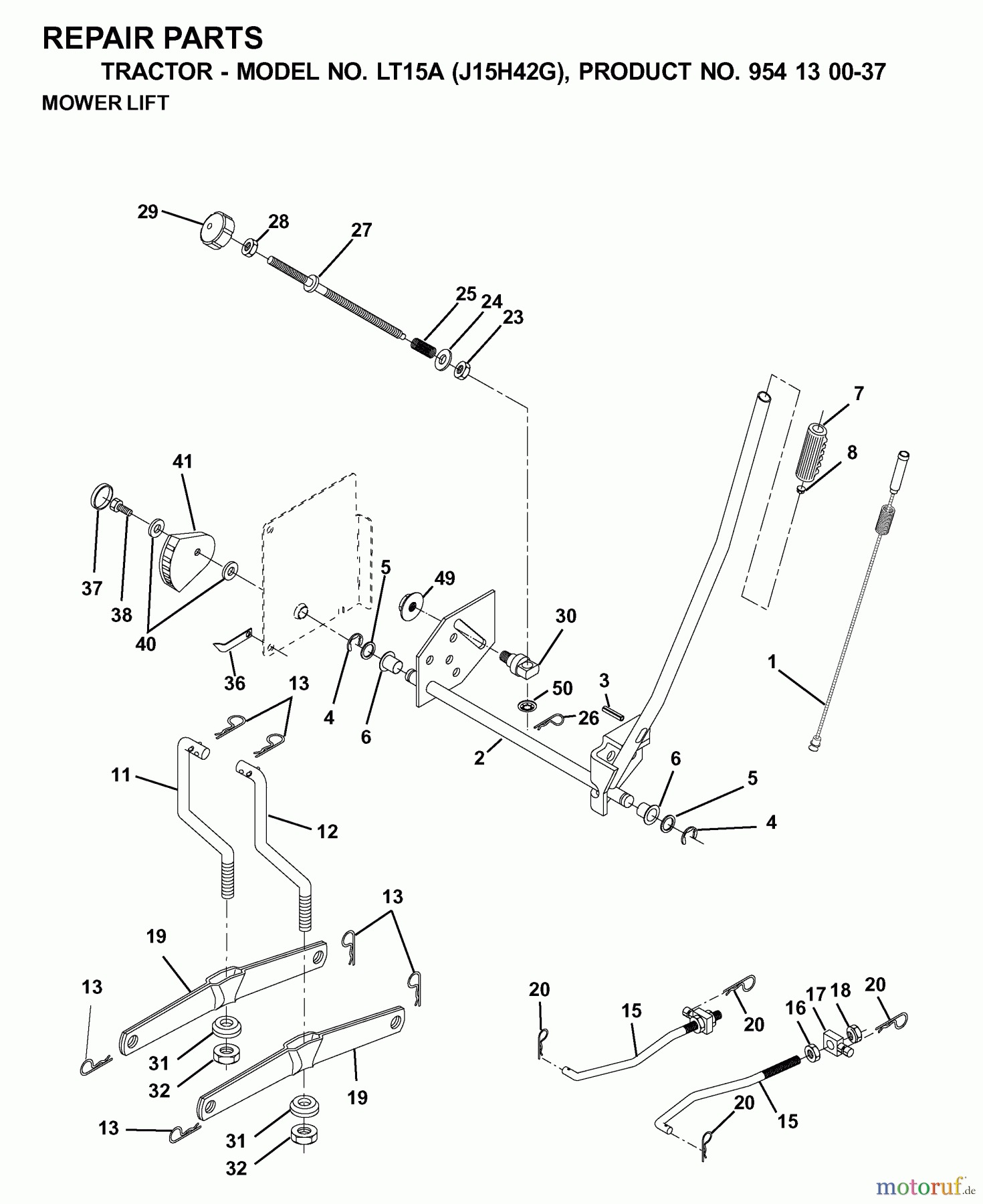  Jonsered Rasen  und Garten Traktoren LT15A (J15H42G, 954130037) - Jonsered Lawn & Garden Tractor (2000-04) MOWER LIFT / DECK LIFT