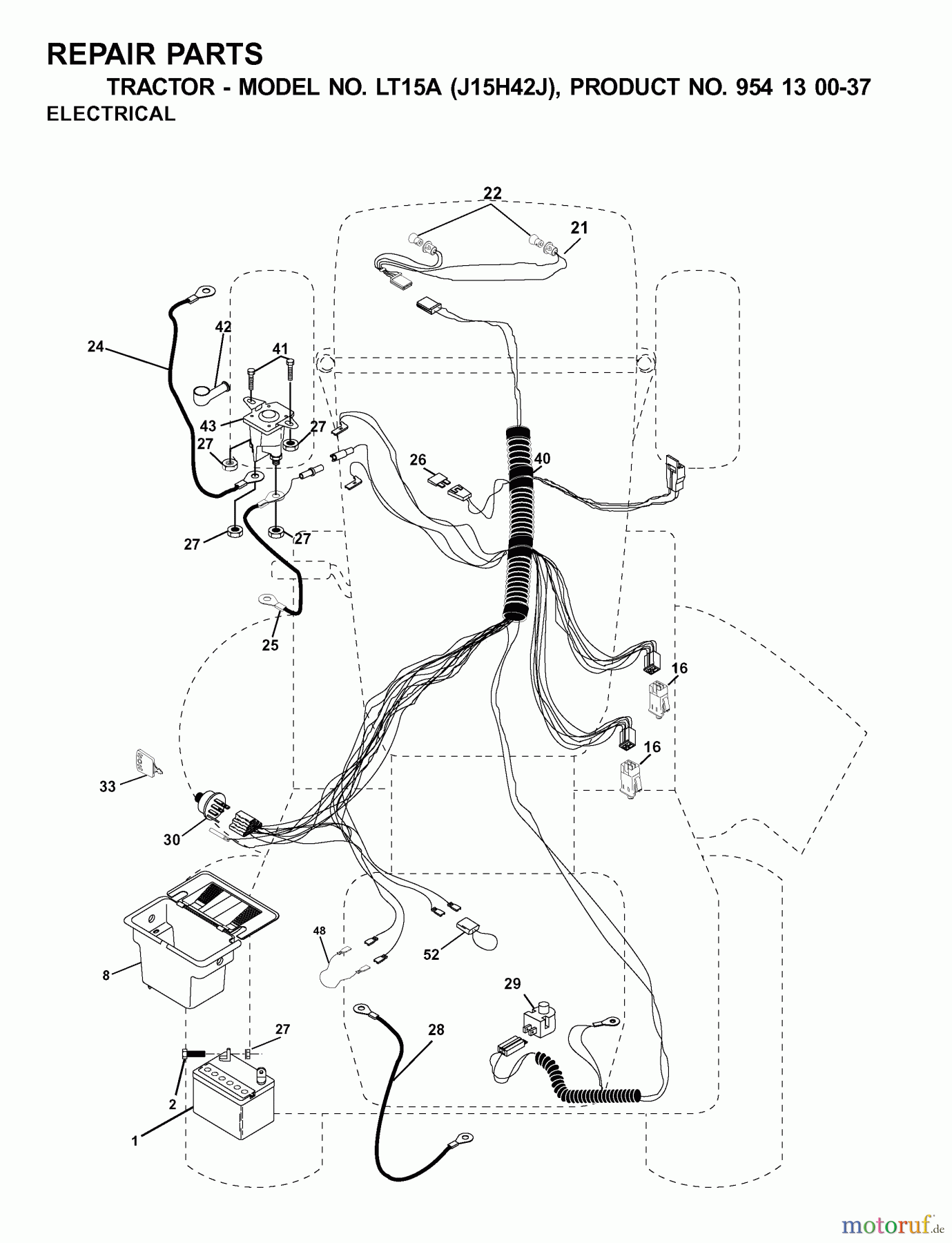  Jonsered Rasen  und Garten Traktoren LT15A (J15H42J, 954130037) - Jonsered Lawn & Garden Tractor (2001-01) ELECTRICAL