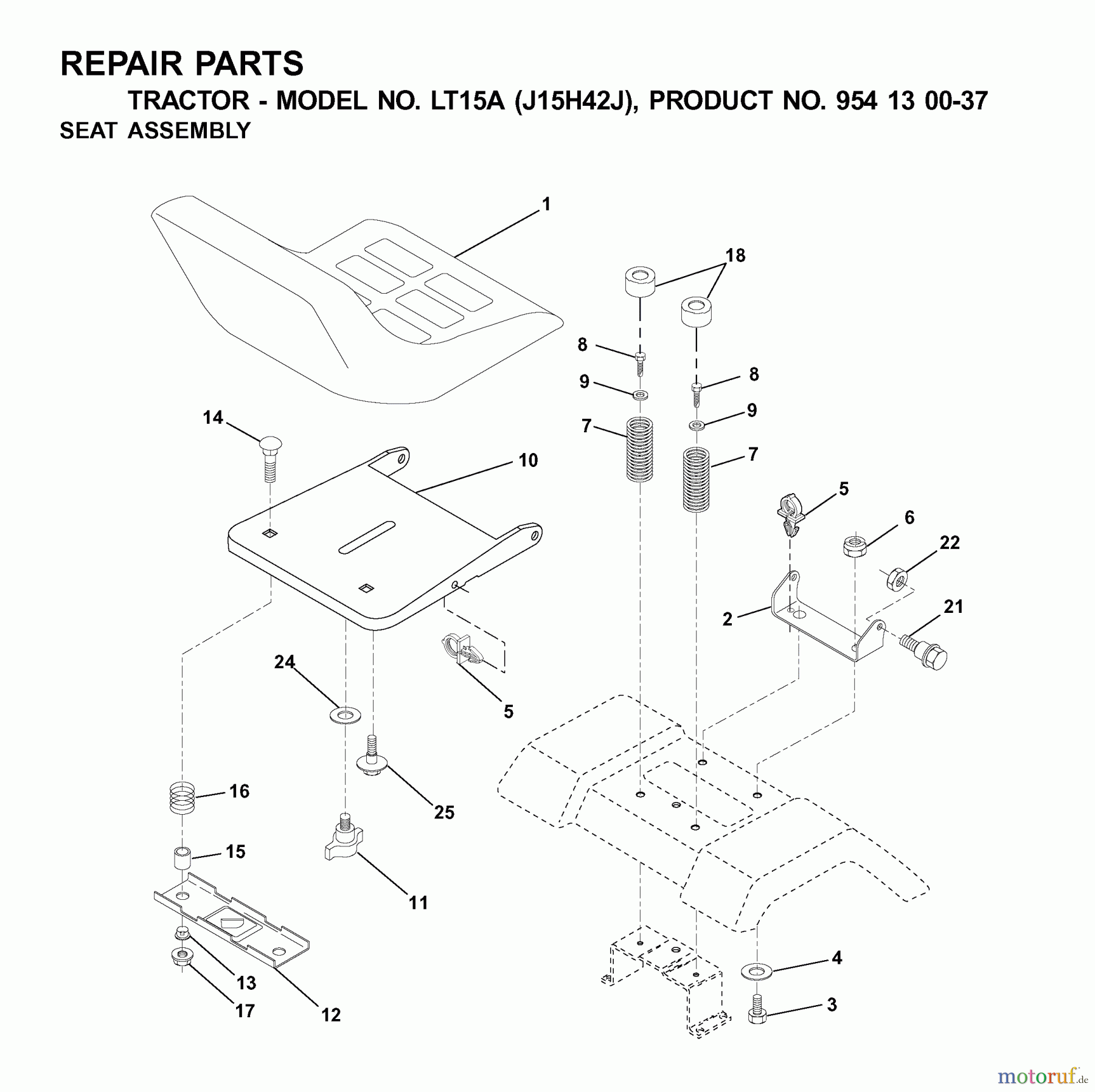 Jonsered Rasen  und Garten Traktoren LT15A (J15H42J, 954130037) - Jonsered Lawn & Garden Tractor (2001-01) SEAT