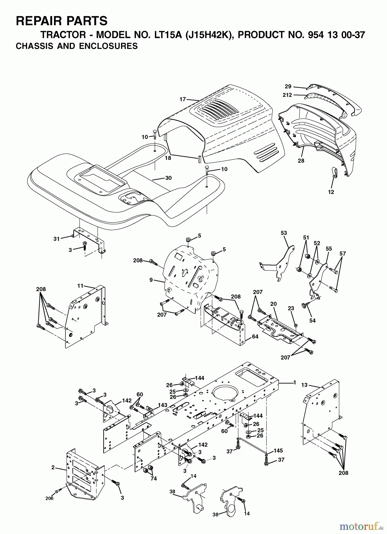  Jonsered Rasen  und Garten Traktoren LT15A (J15H42K, 954130037) - Jonsered Lawn & Garden Tractor (2001-09) CHASSIS ENCLOSURES