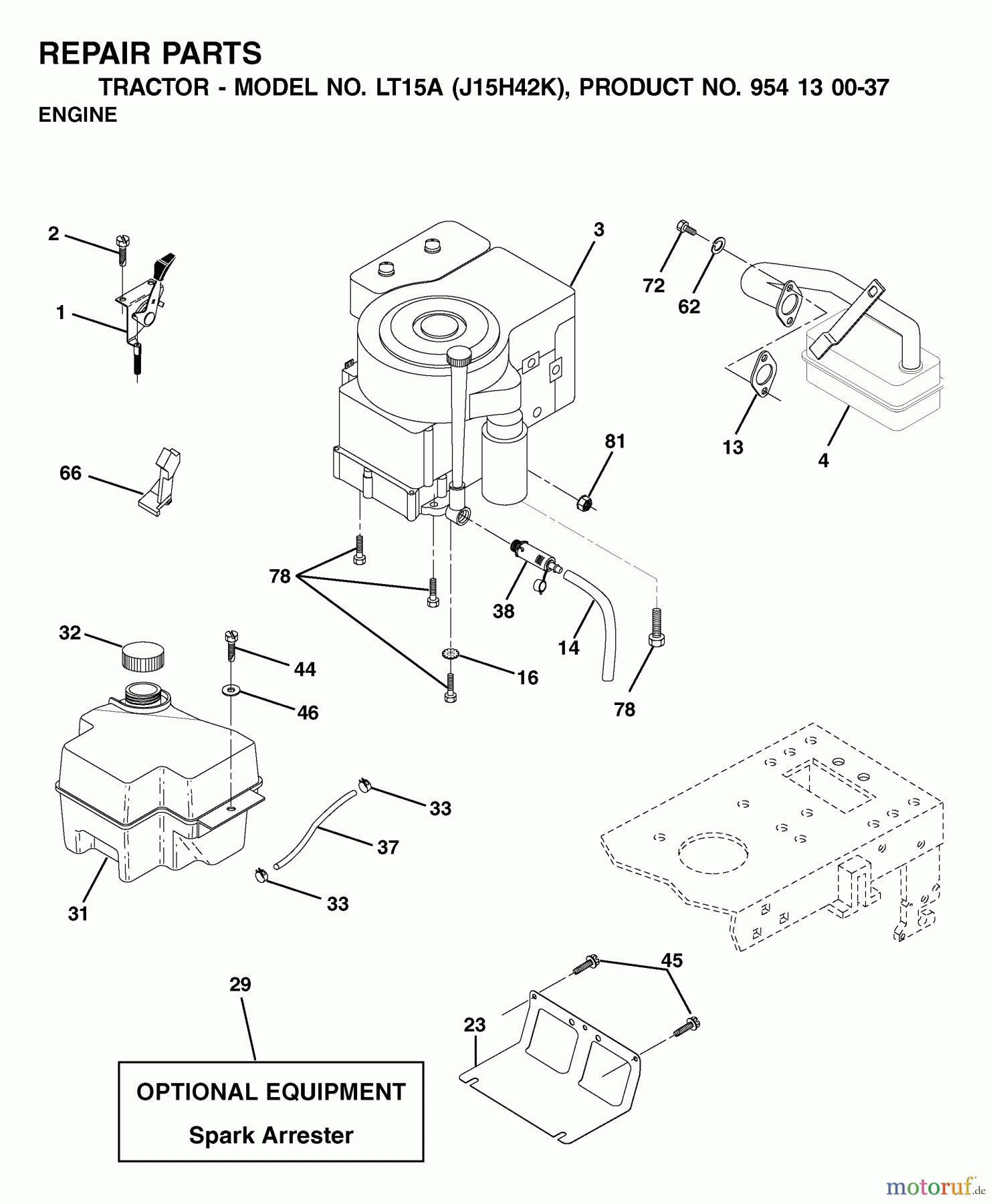  Jonsered Rasen  und Garten Traktoren LT15A (J15H42K, 954130037) - Jonsered Lawn & Garden Tractor (2001-09) ENGINE CUTTING EQUIPMENT