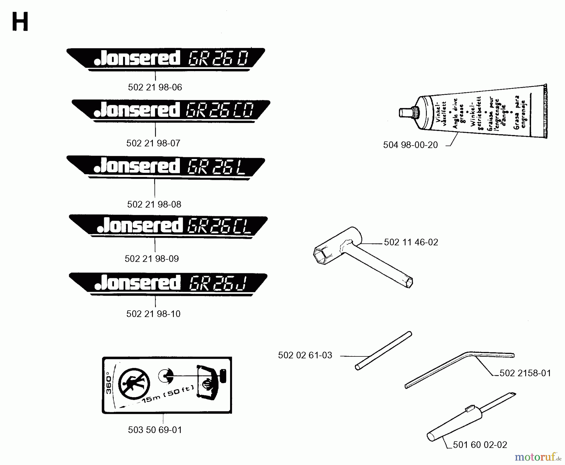  Jonsered Motorsensen, Trimmer GR26 - Jonsered String/Brush Trimmer (1994-11) ACCESSORIES #1