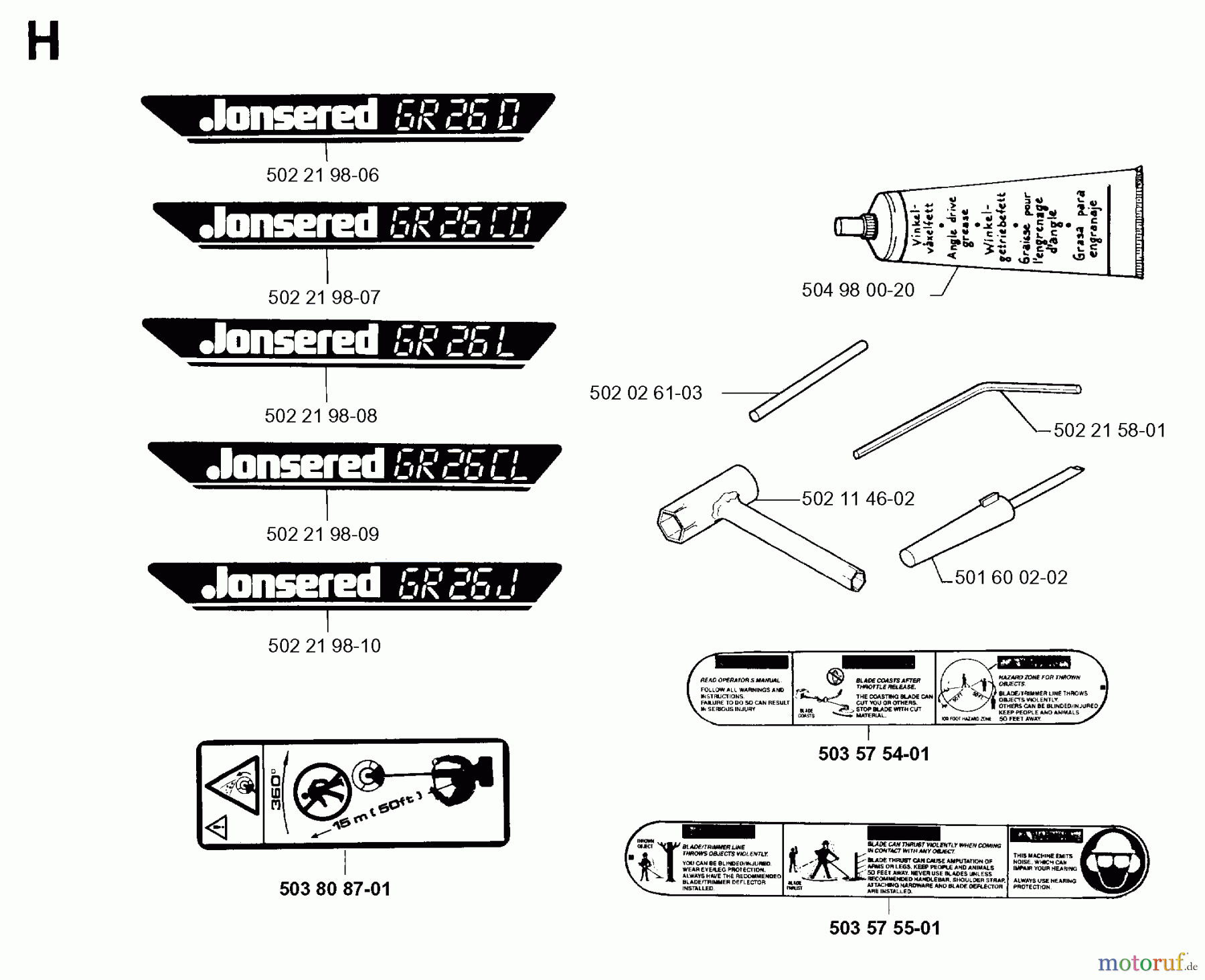  Jonsered Motorsensen, Trimmer GR26 - Jonsered String/Brush Trimmer (1996-01) ACCESSORIES #1