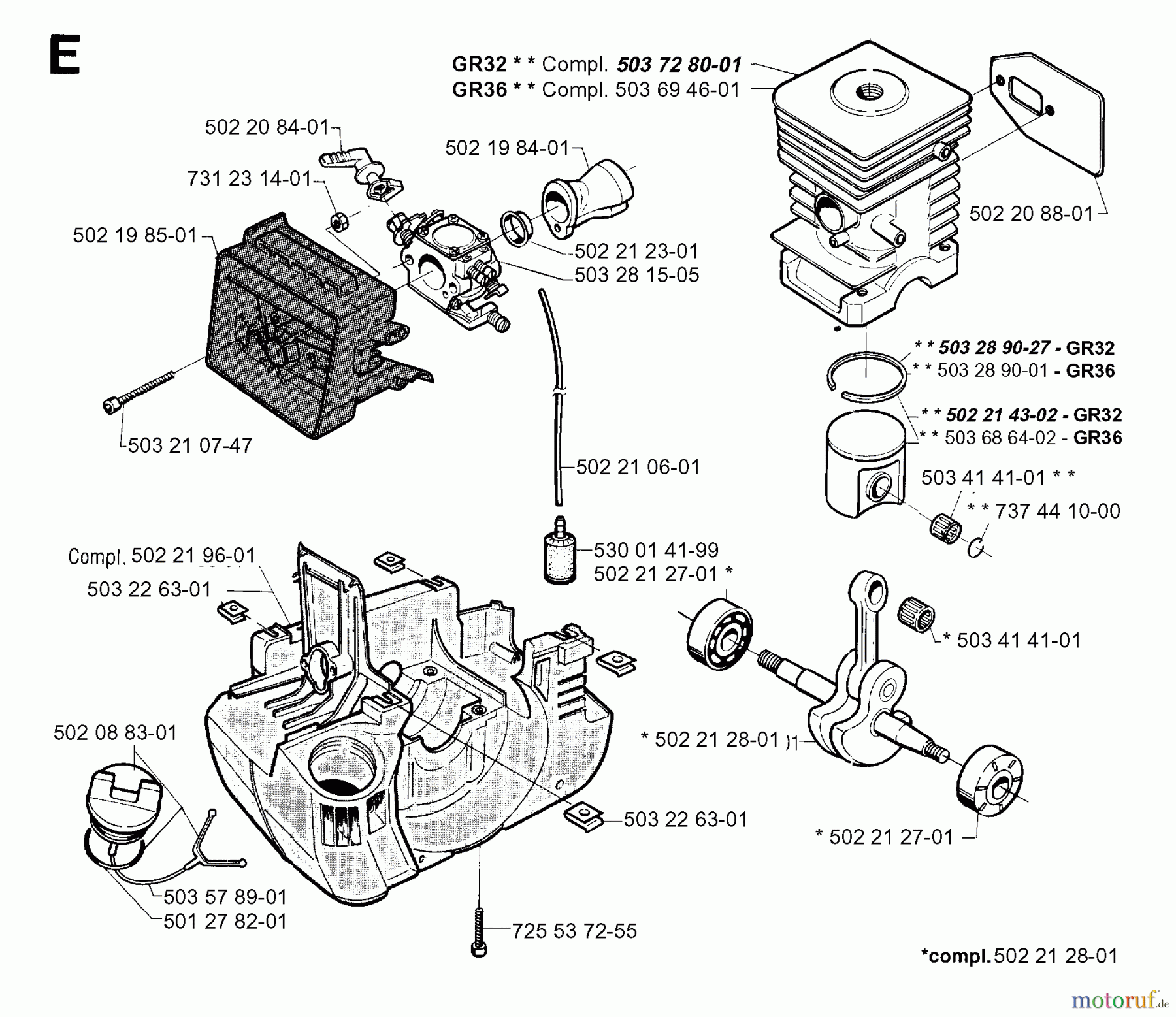  Jonsered Motorsensen, Trimmer GR36 - Jonsered String/Brush Trimmer (1994-02) CYLINDER CRANKCASE