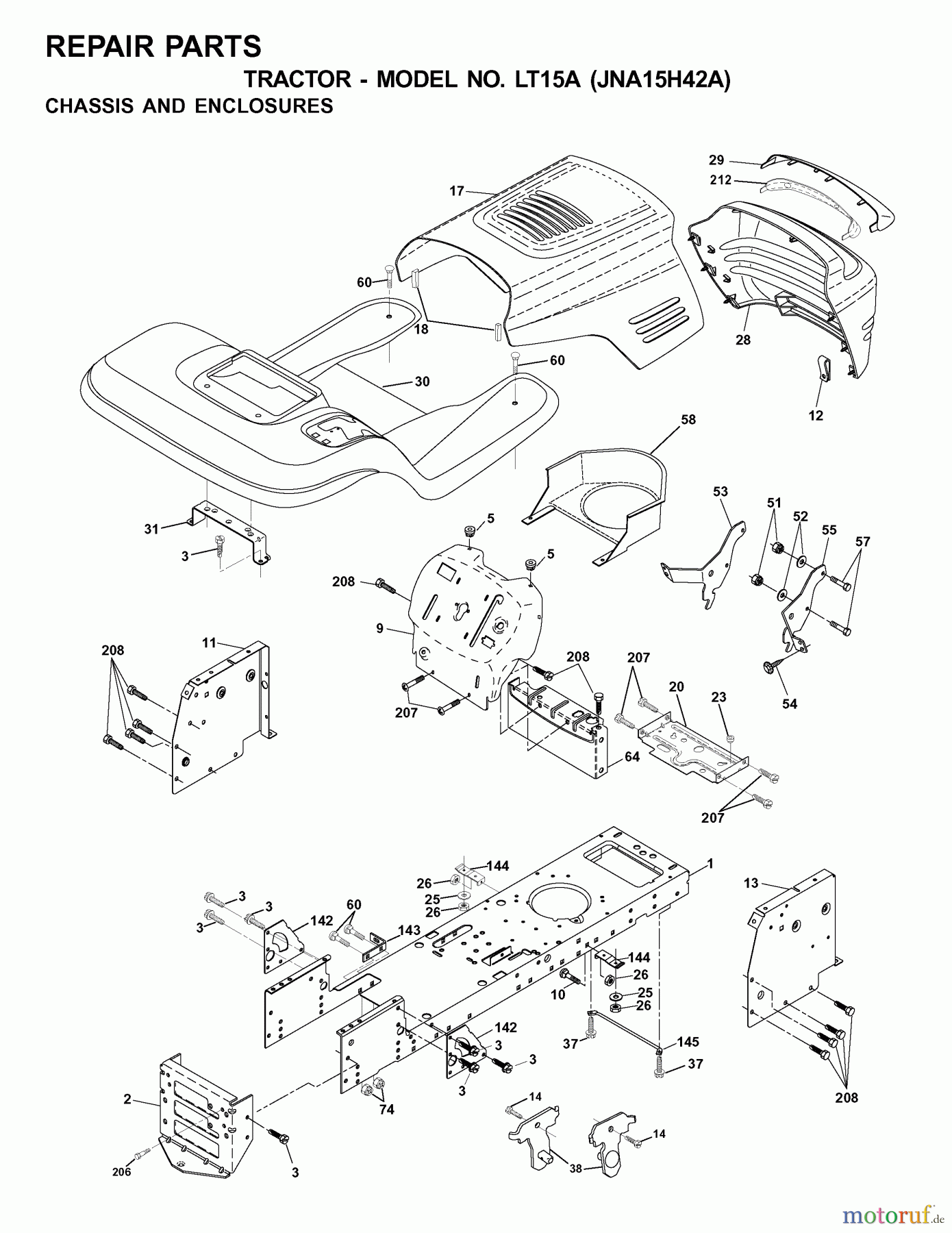 Jonsered Rasen und Garten Traktoren LT15A (JNA15H42A) - Jonsered Lawn & Garden Tractor (2001-05) CHASSIS ENCLOSURES