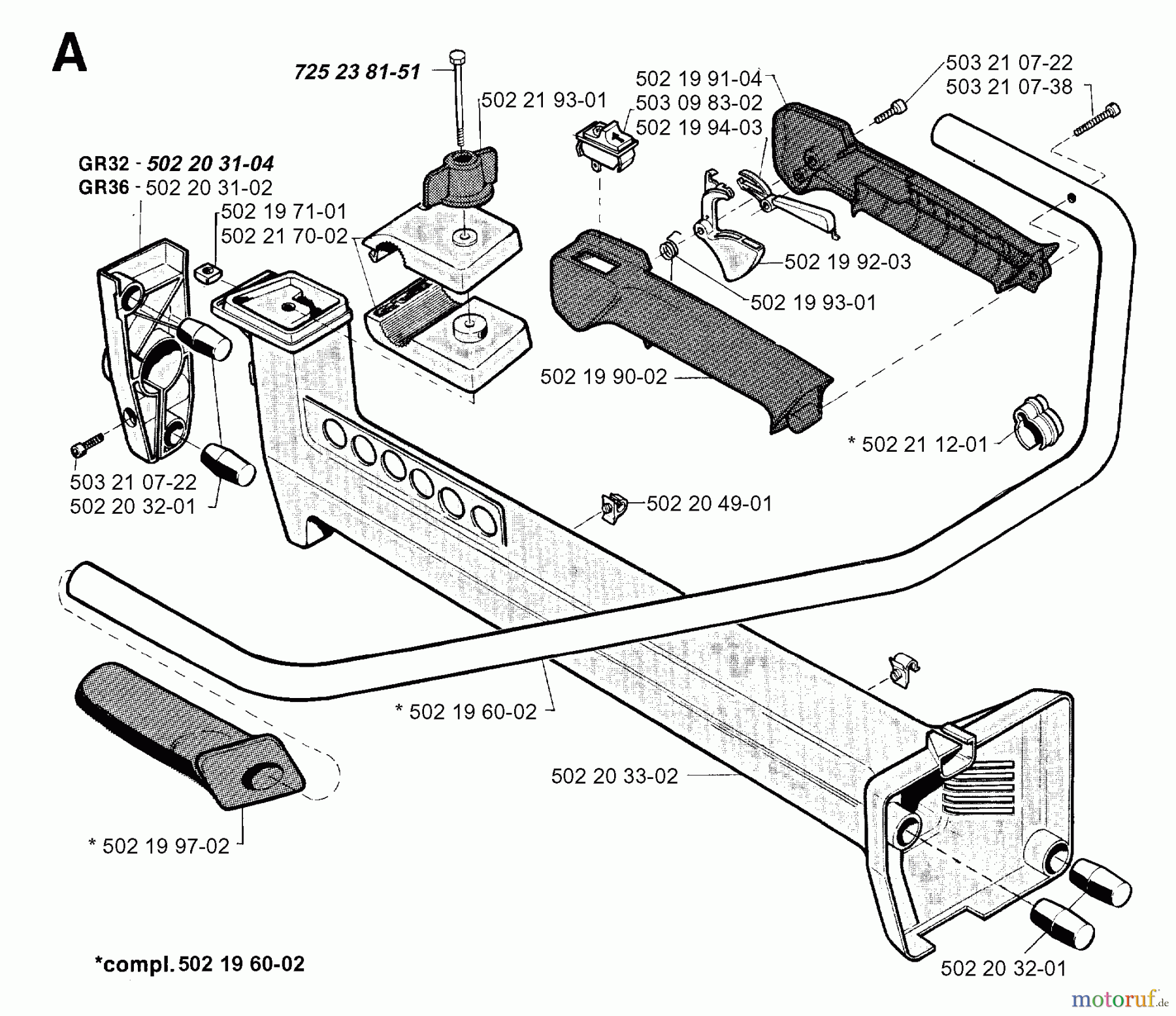  Jonsered Motorsensen, Trimmer GR32 - Jonsered String/Brush Trimmer (1994-02) HANDLE CONTROLS