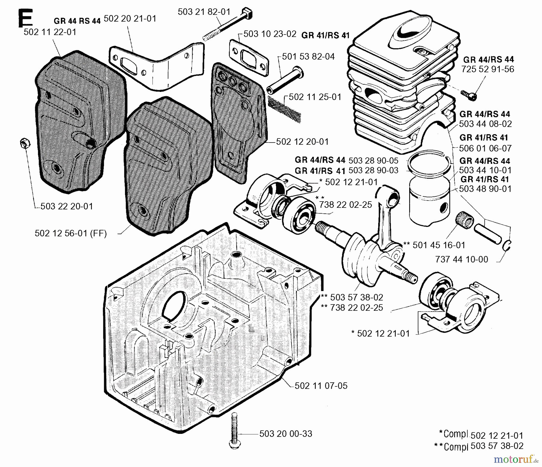  Jonsered Motorsensen, Trimmer RS44 - Jonsered String/Brush Trimmer (1992-09) CYLINDER CRANKCASE
